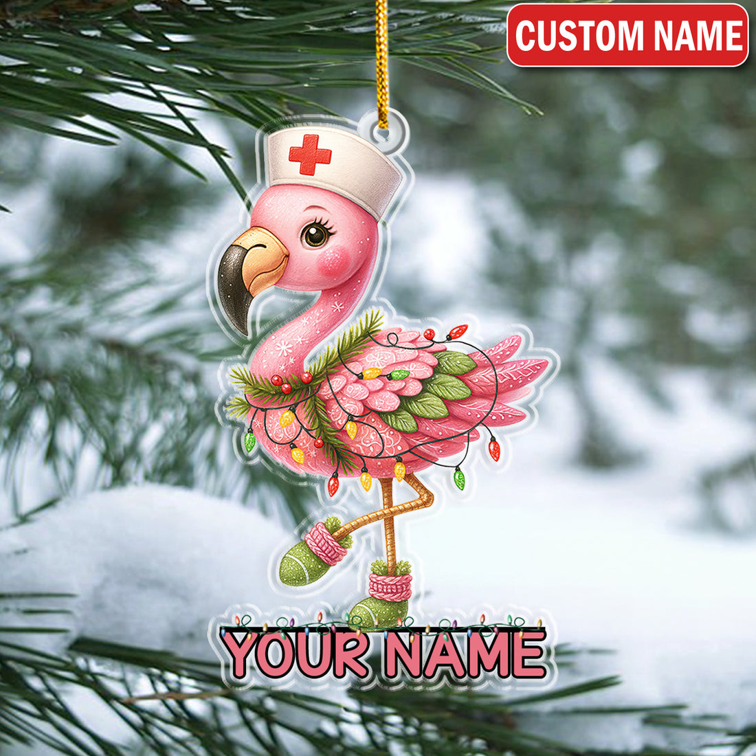 Personalized Flamingo Nurse Christmas Ornament - Cute Pink Nursing Gift for Women, Medical Staff, CNA LPN RN