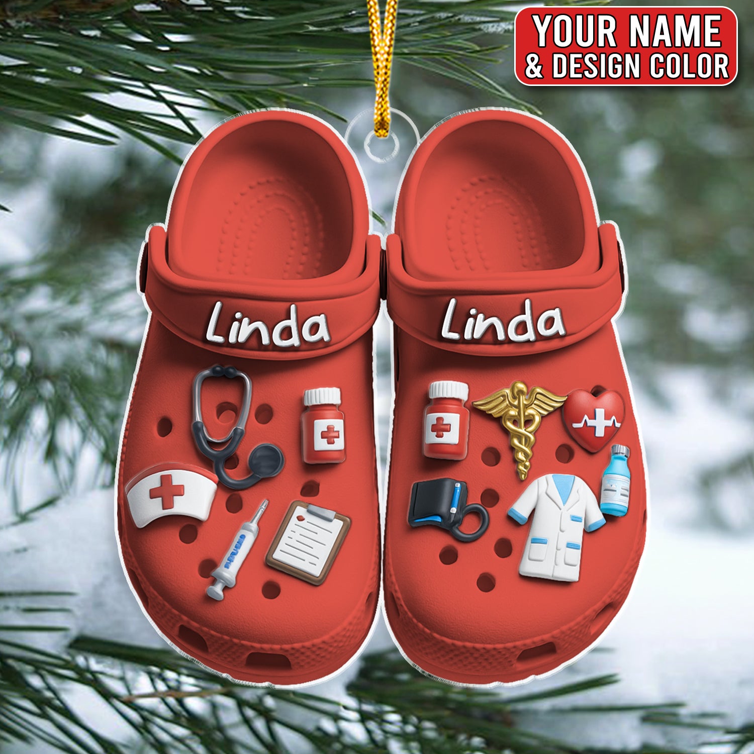 Personalized Nursing Ornament, Custom Name Nurse Slippers Ornament, Medical Scrub Slippers Christmas Decor