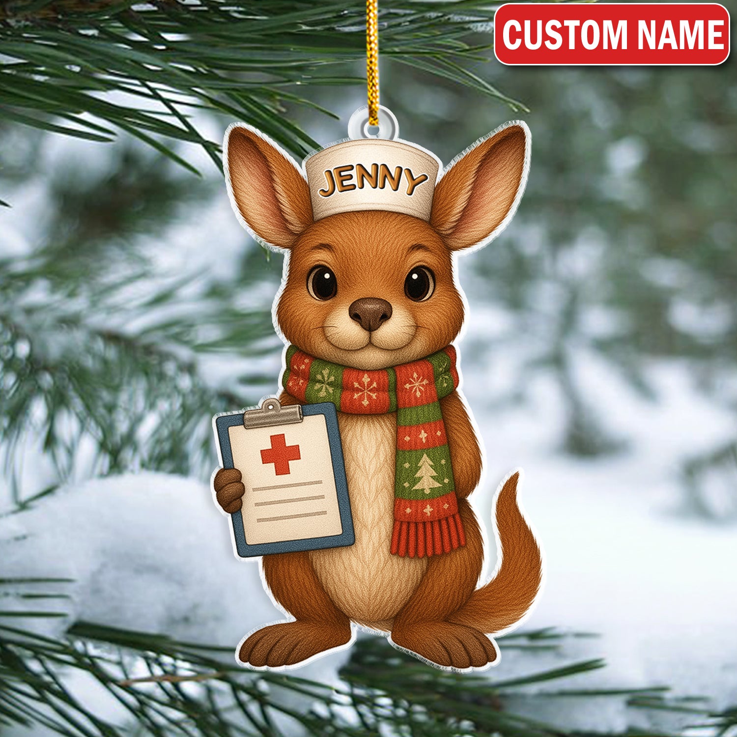 Personalized Kangaroo Nurse Ornament - Cute Aussie Nursing Gift - Hospital Clinic Christmas Decor