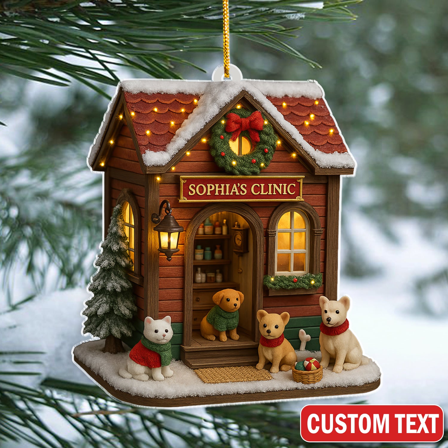 Custom Veterinarian Clinic Ornament Christmas Decoration, Holiday Decoration for Pet Lovers
