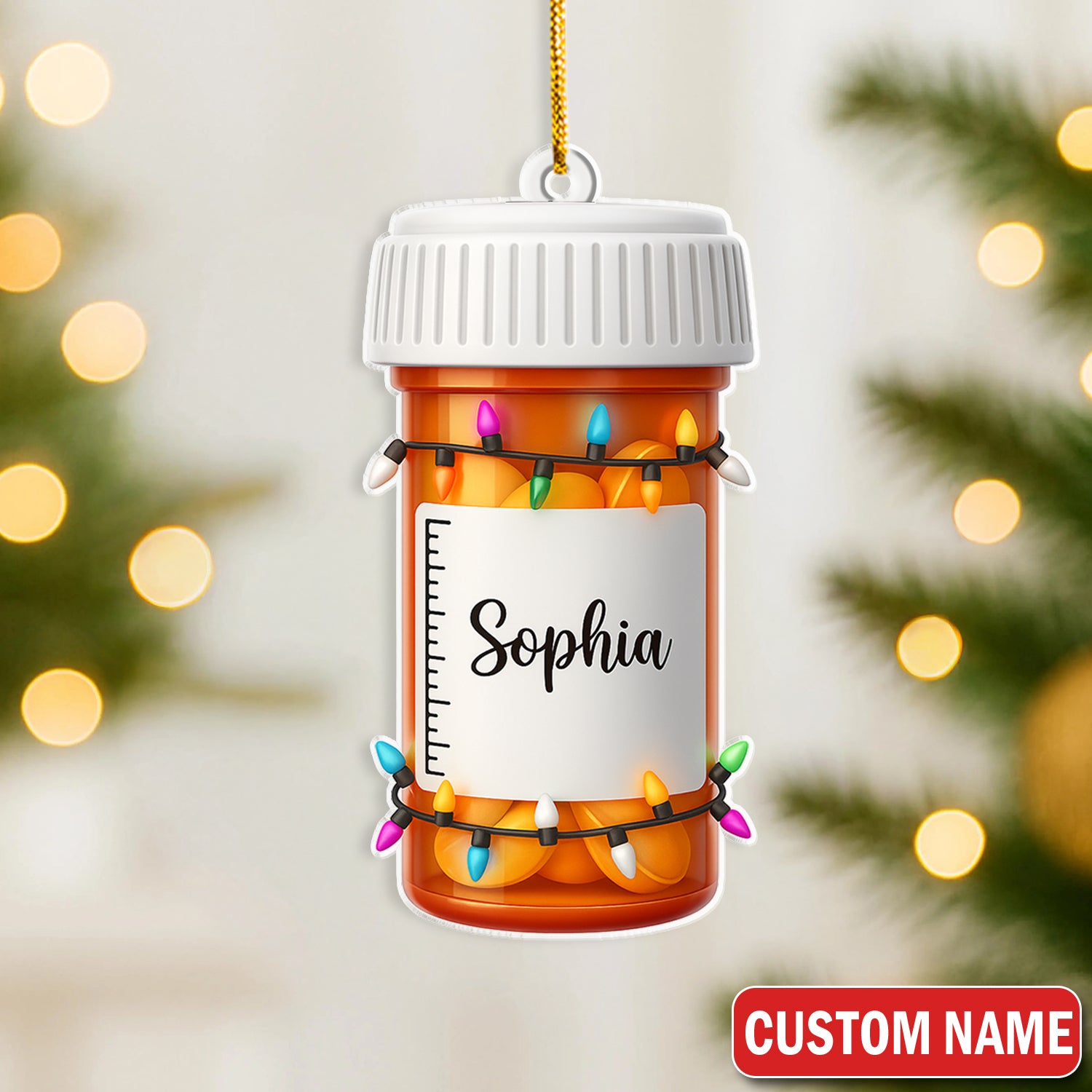 Custom Name Pharmacy Ornament, Funny Pill Bottle Christmas Ornament For Pharmacist, Nurse, Doctor, Or Med Student, Unique Medical Gift