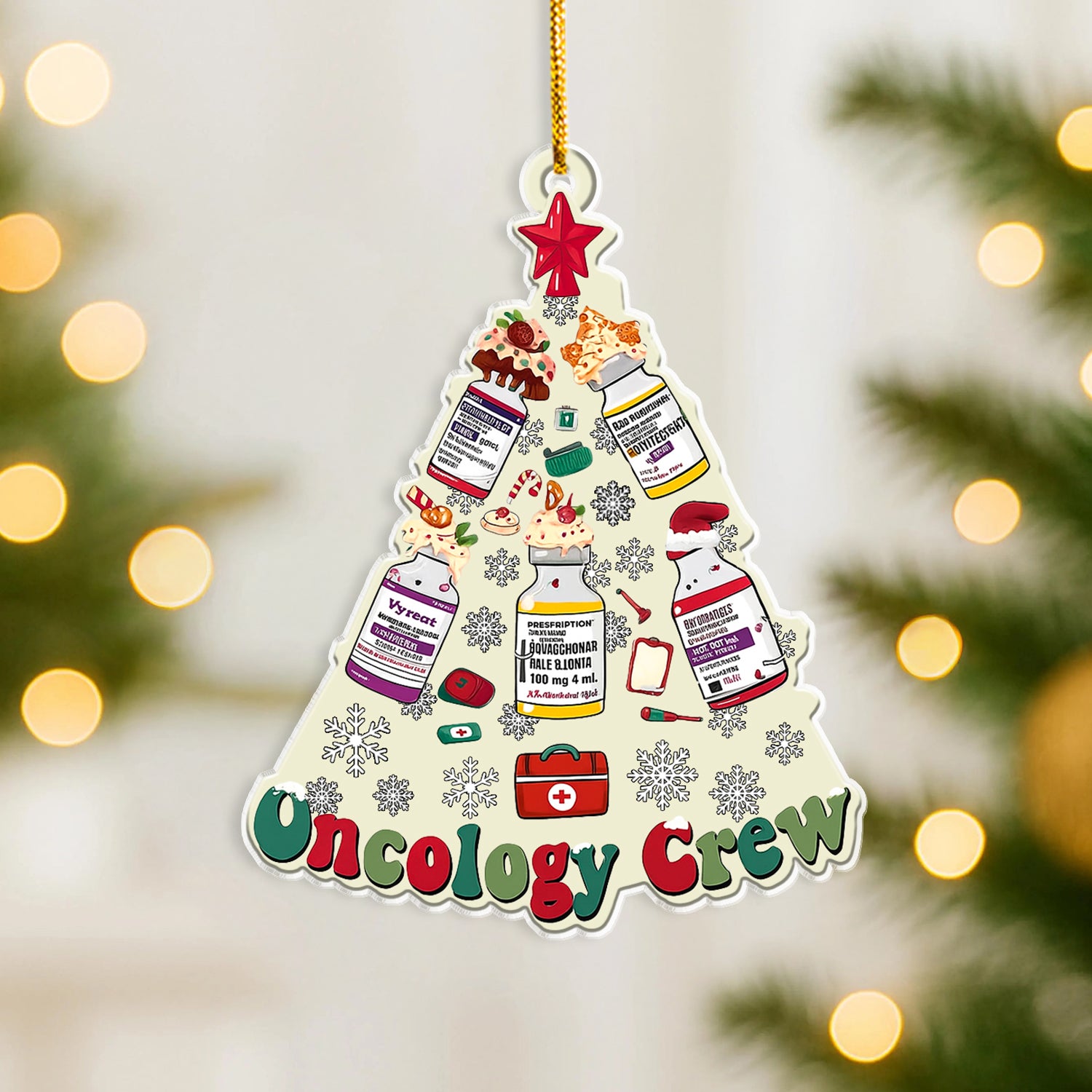 Oncology Crew Christmas Tree Ornament – Chemo Meds Holiday Decor for Nurses, Oncologists & Healthcare Workers – Cute Oncology Unit Christmas Gift
