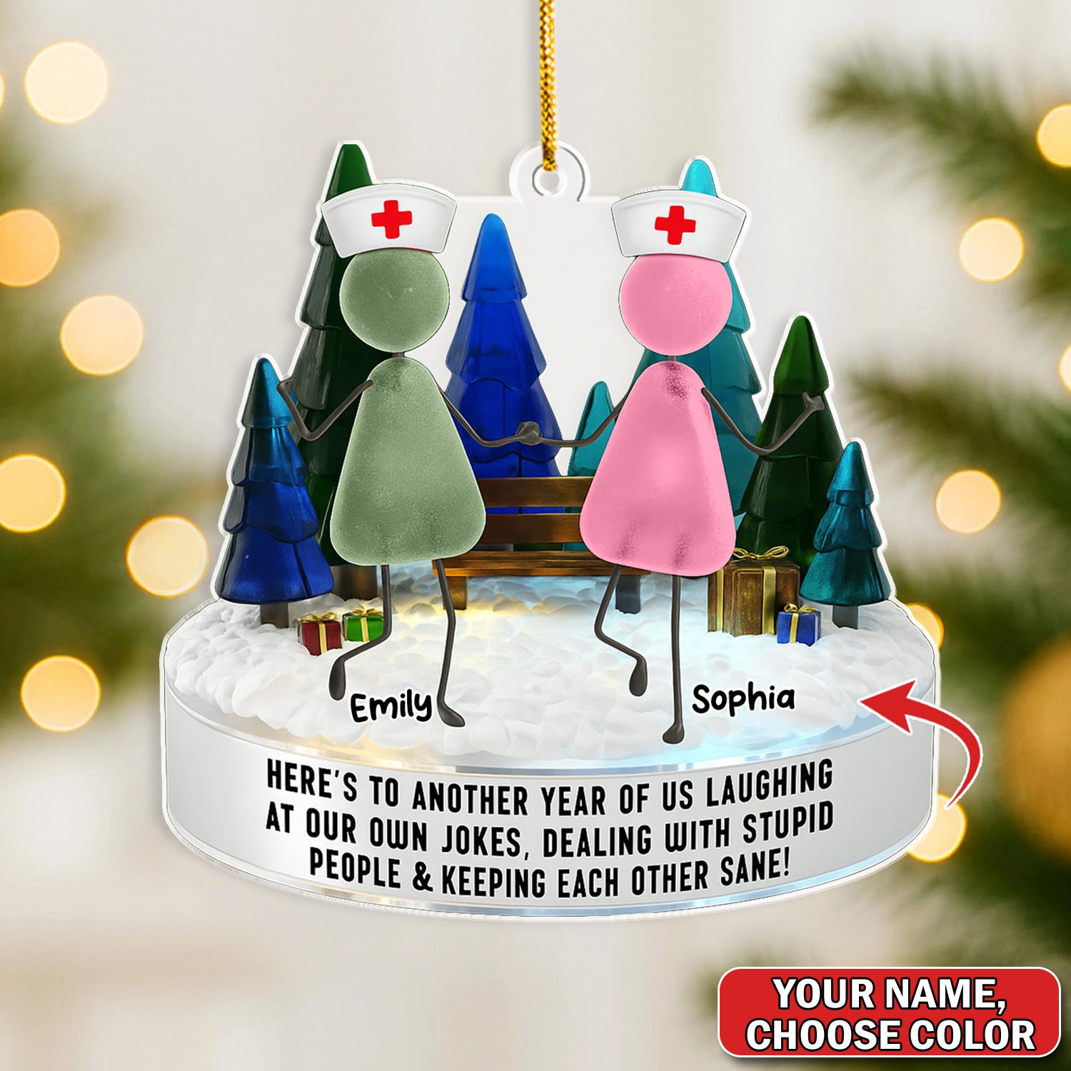 Personalized Nurse Besties Ornament, Custom Name Nursing Friends Christmas Gift, Funny Medical Staff Xmas Keepsake for Coworkers