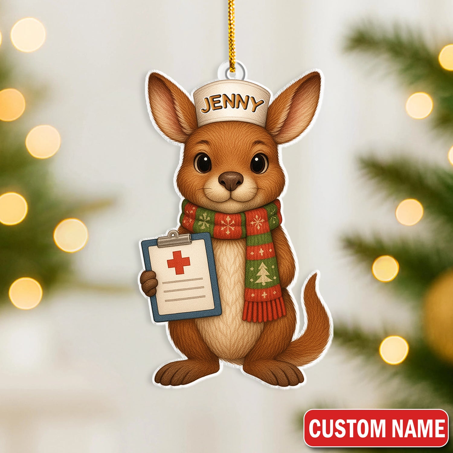 Personalized Kangaroo Nurse Ornament - Cute Aussie Nursing Gift - Hospital Clinic Christmas Decor