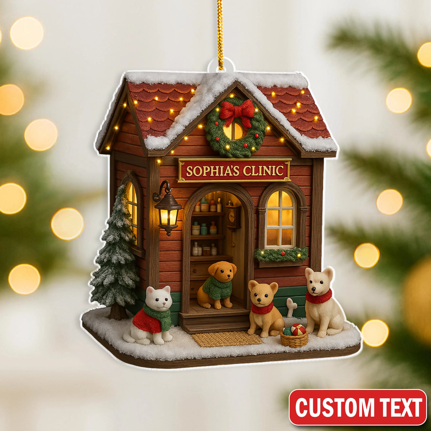 Custom Veterinarian Clinic Ornament Christmas Decoration, Holiday Decoration for Pet Lovers
