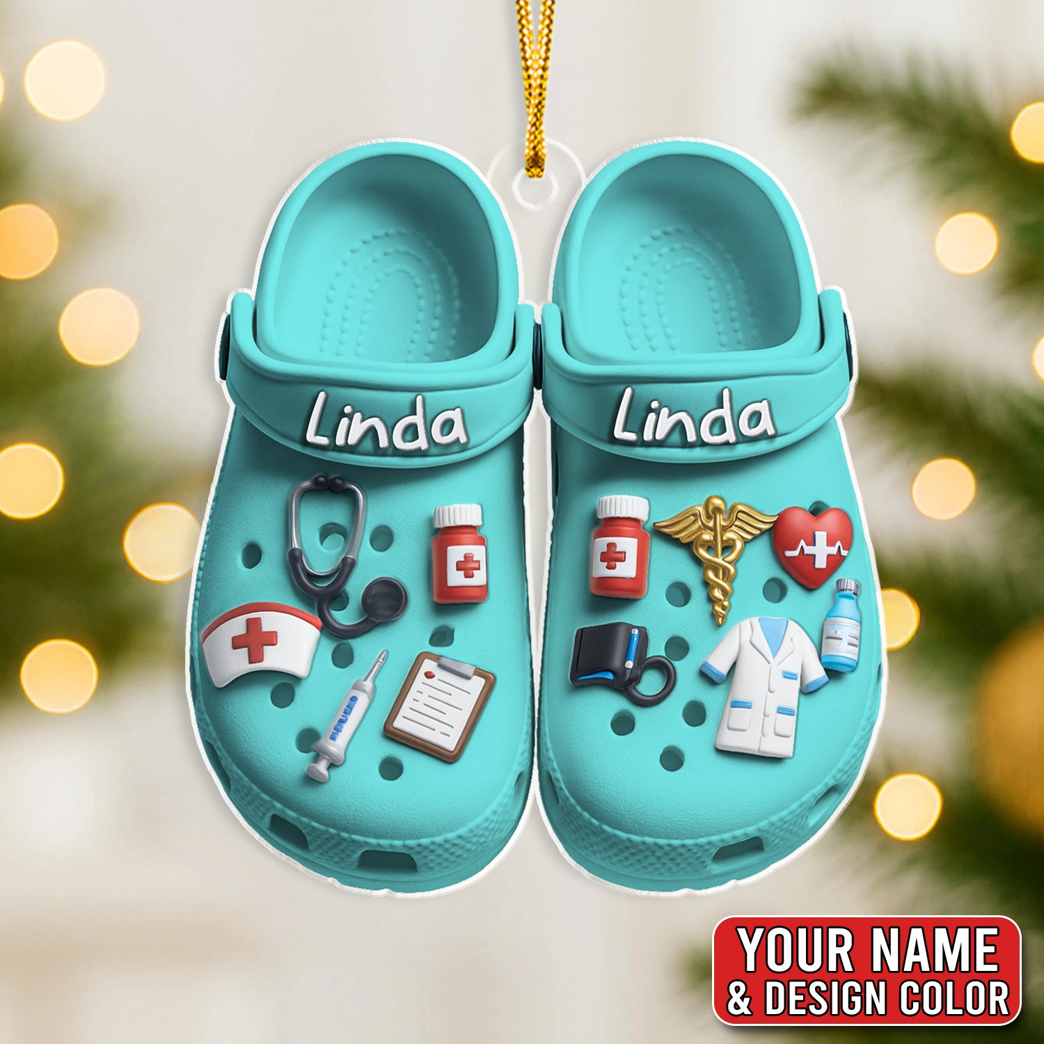 Personalized Nursing Ornament, Custom Name Nurse Slippers Ornament, Medical Scrub Slippers Christmas Decor