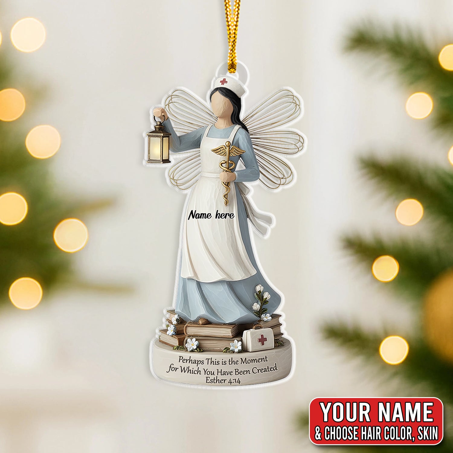 Personalized Nurse Angel Ornament, Custom Name Christian Esther 4:14 Scripture Gift, Healthcare Worker Christmas Tree Decor