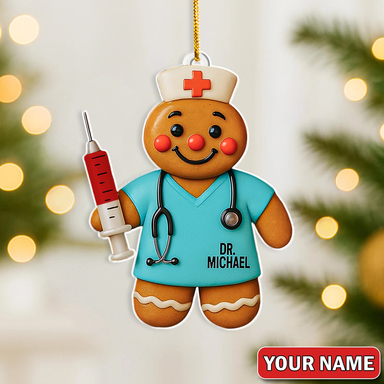 Personalized Gingerbread Doctor Christmas Ornament – Custom Name Medical Cookie Figure Décor – Cute Nurse & Healthcare Worker Holiday Gift
