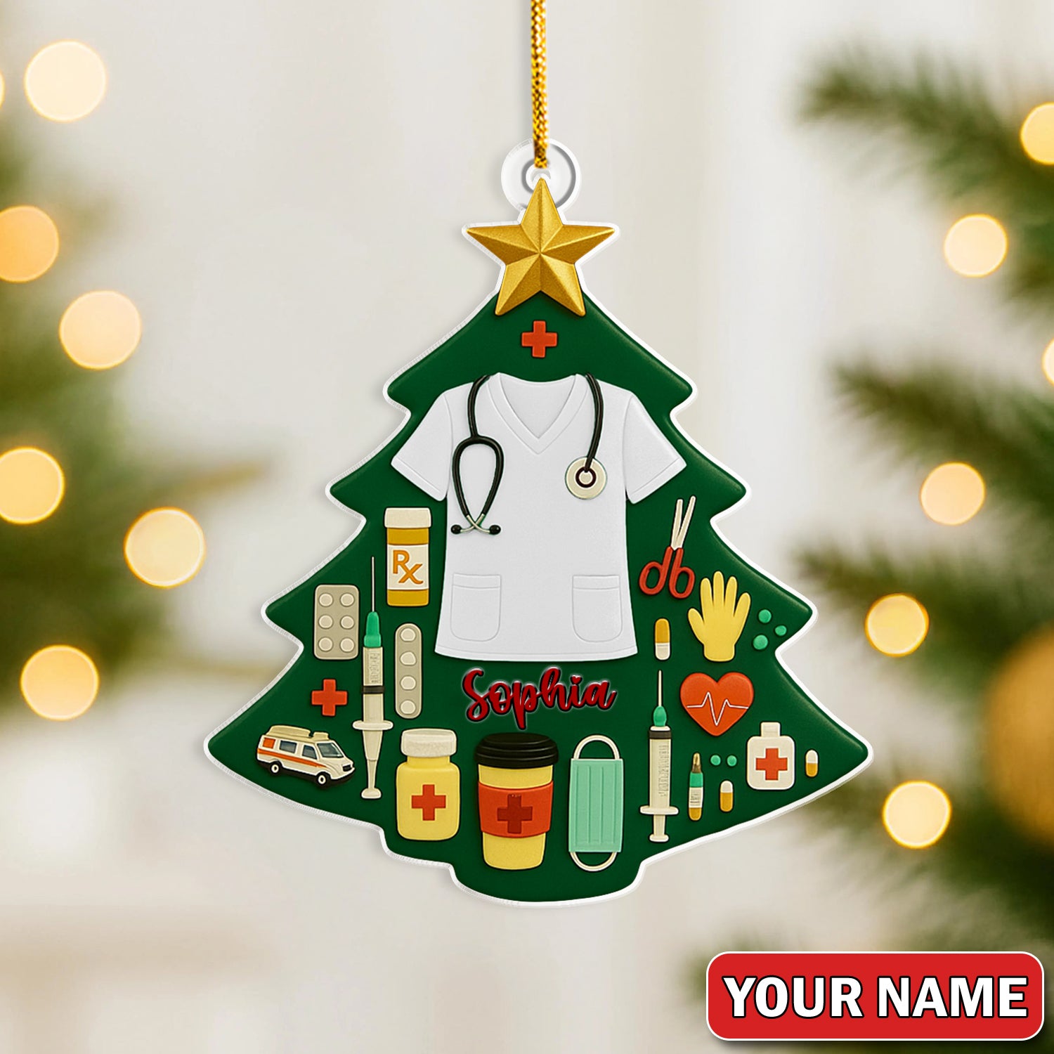 Personalized Nurse Christmas Tree Ornament – Custom Name Medical Scrubs Holiday Decor – Cute Doctor & Healthcare Worker Gift