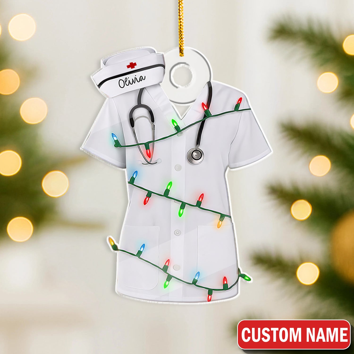 Personalized Nurse Scrub Ornament – Custom Name and Color – Funny Christmas Medical Gift for Healthcare Workers and Nurses