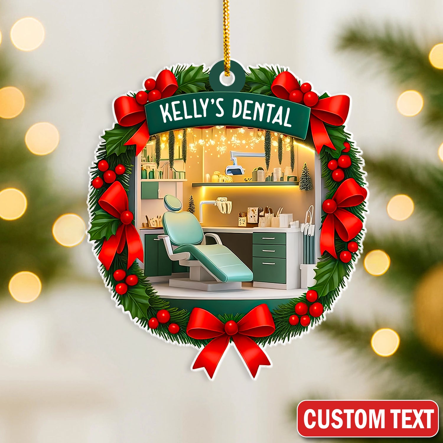 Custom Dental Clinic Ornament, Christmas Dentist Gift, Dental Office Holiday Decoration