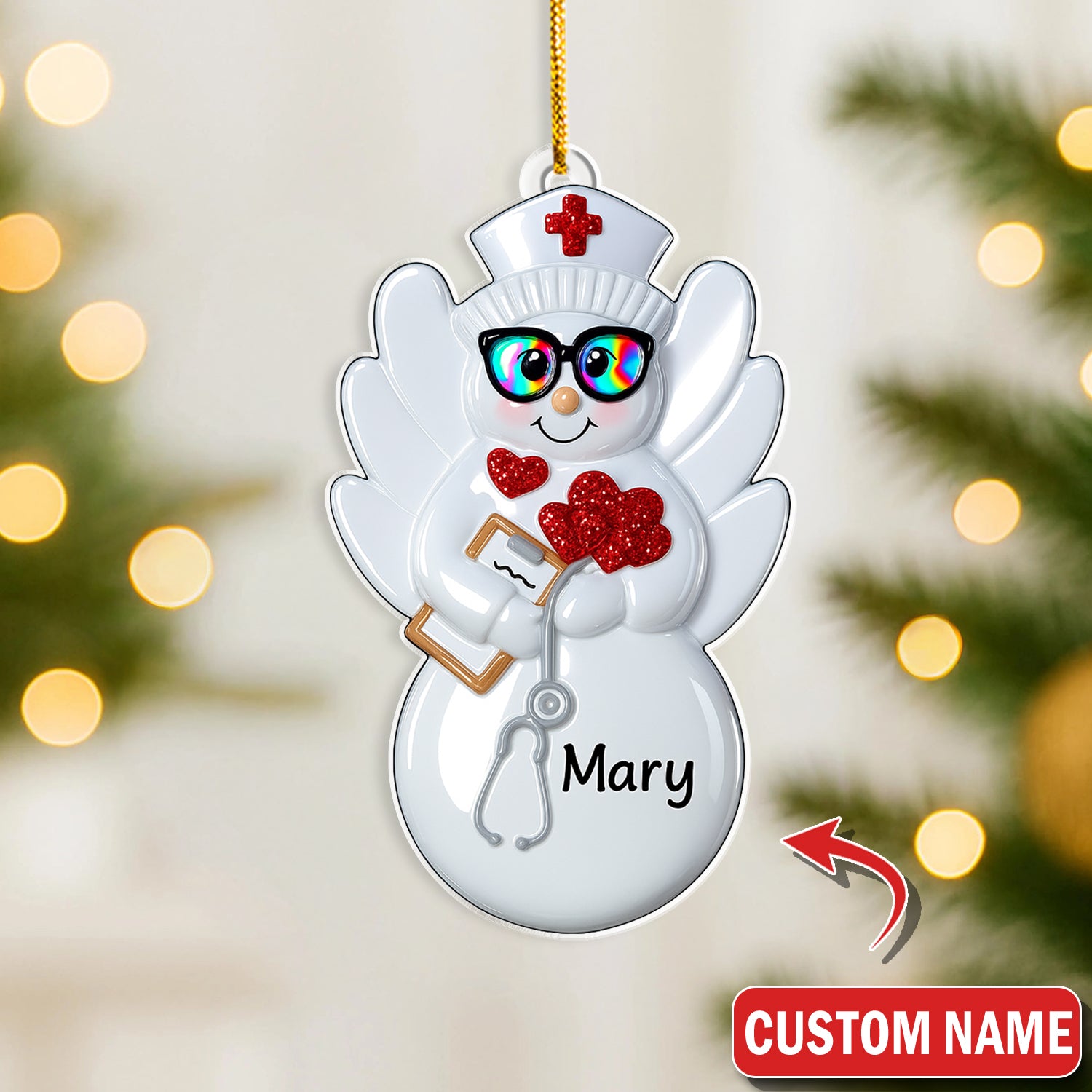Personalized Nurse Angel Ornament – Funny Christmas Snow Nurse Gift – Cute Holiday Decor for Healthcare Workers and Nurses