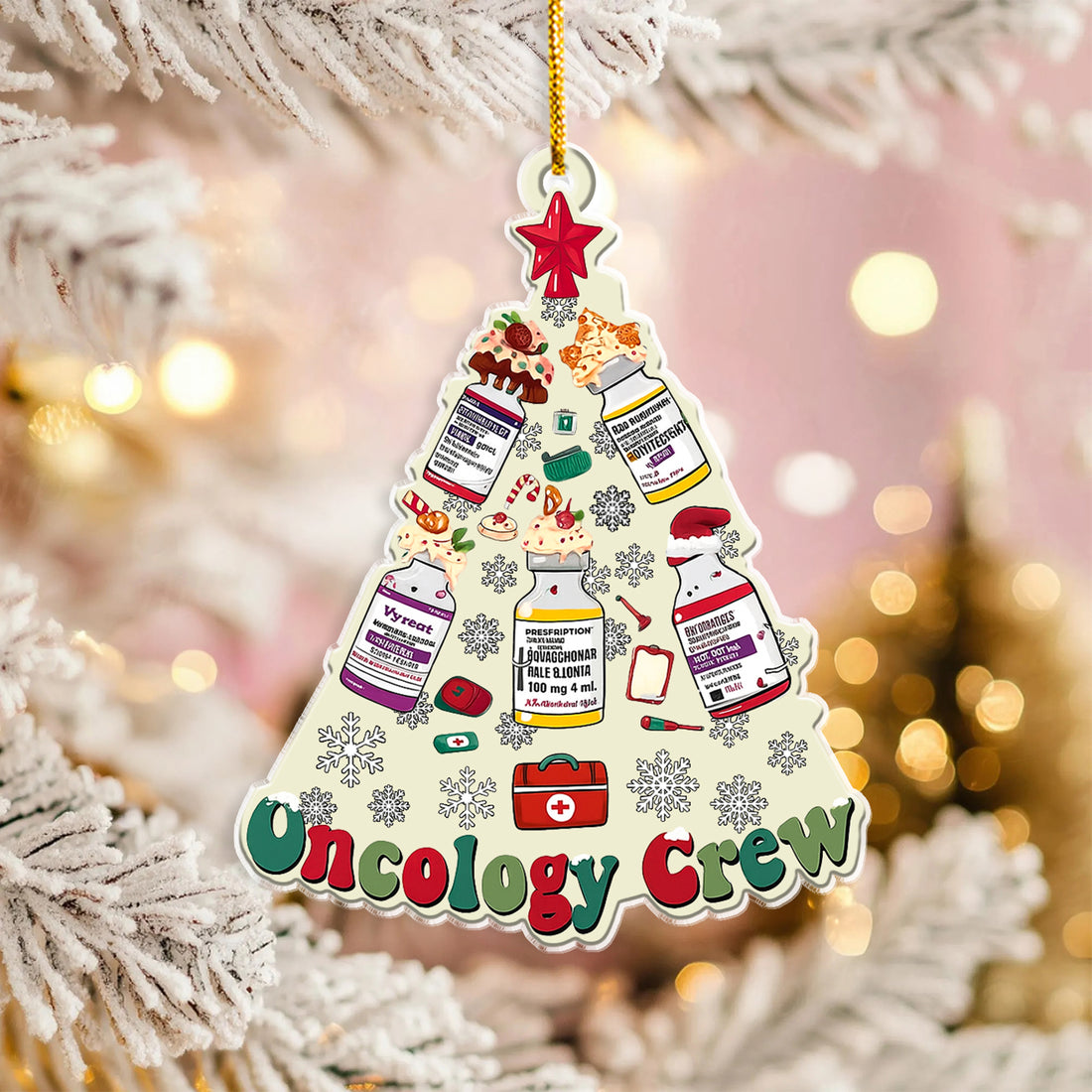 Oncology Crew Christmas Tree Ornament – Chemo Meds Holiday Decor for Nurses, Oncologists & Healthcare Workers – Cute Oncology Unit Christmas Gift