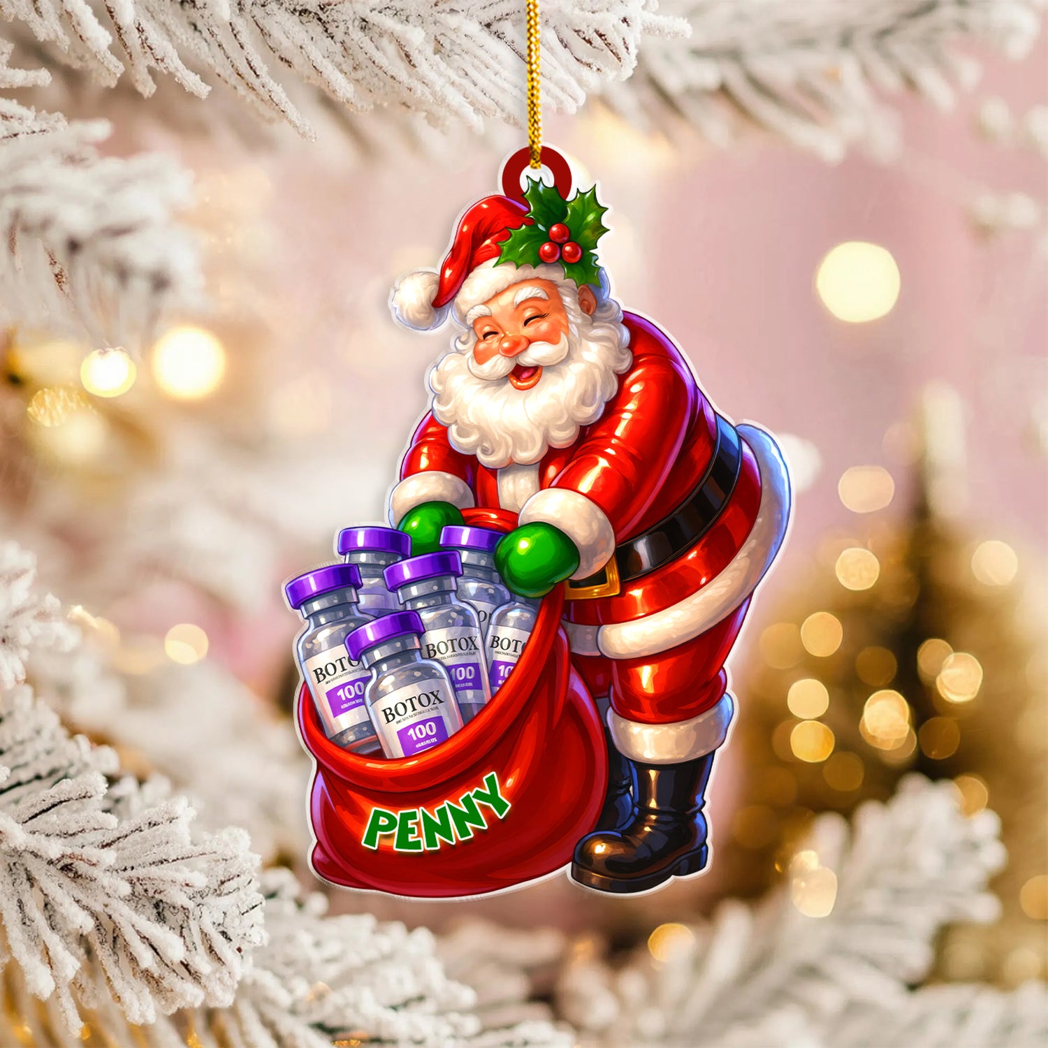 Custom Funny Christmas Ornament - Santa Claus Keepsake - Xmas Tree Clinic Decor - Gift for Friend Nurse RN LPN CNA