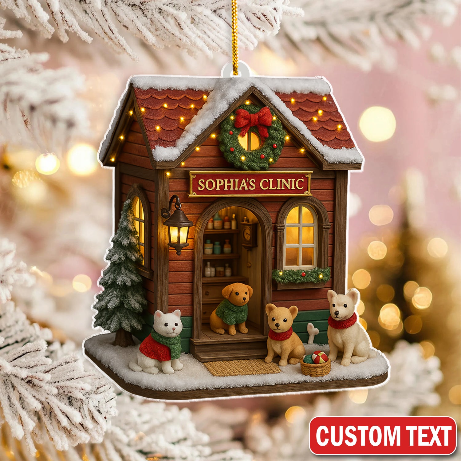 Custom Veterinarian Clinic Ornament Christmas Decoration, Holiday Decoration for Pet Lovers