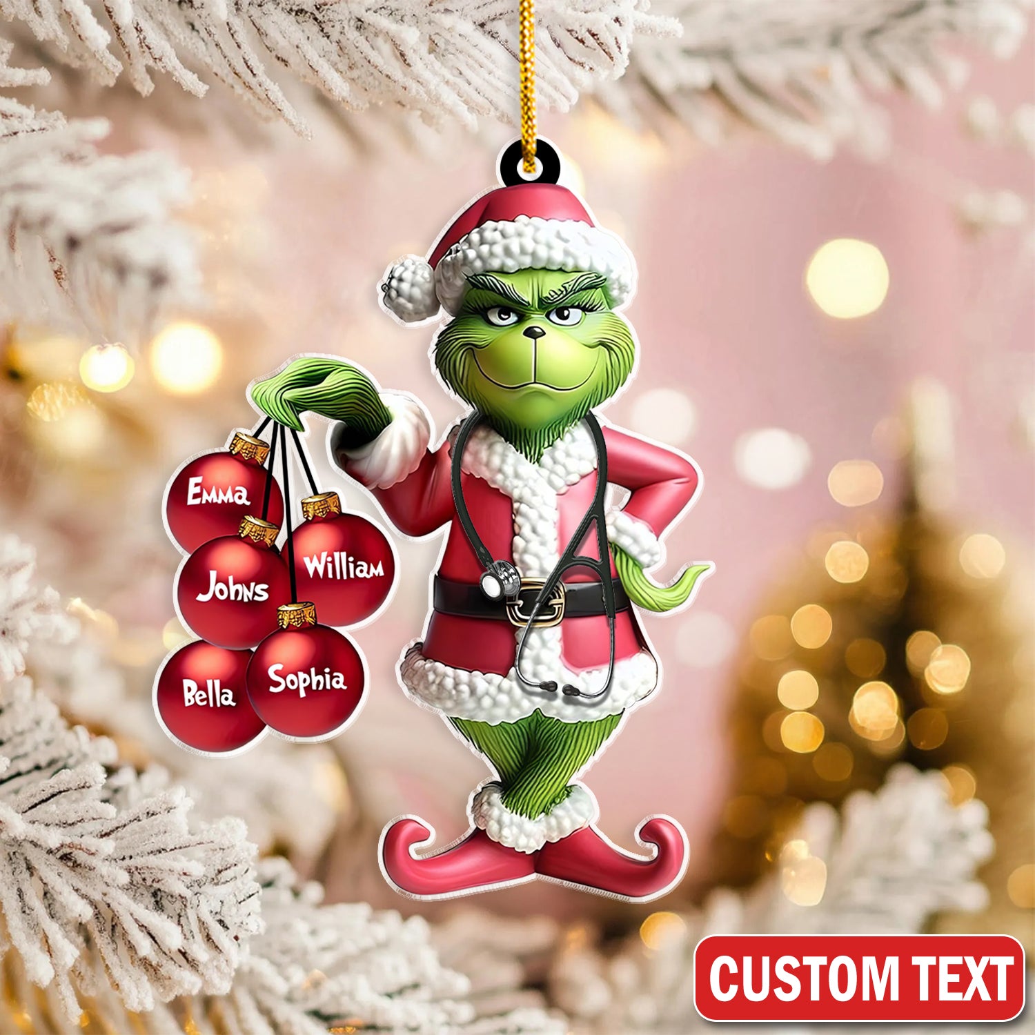 Personalized Grinch Nurse Ornament, Custom Christmas Tree Decoration, Gift for Healthcare Worker LPN CNA RN