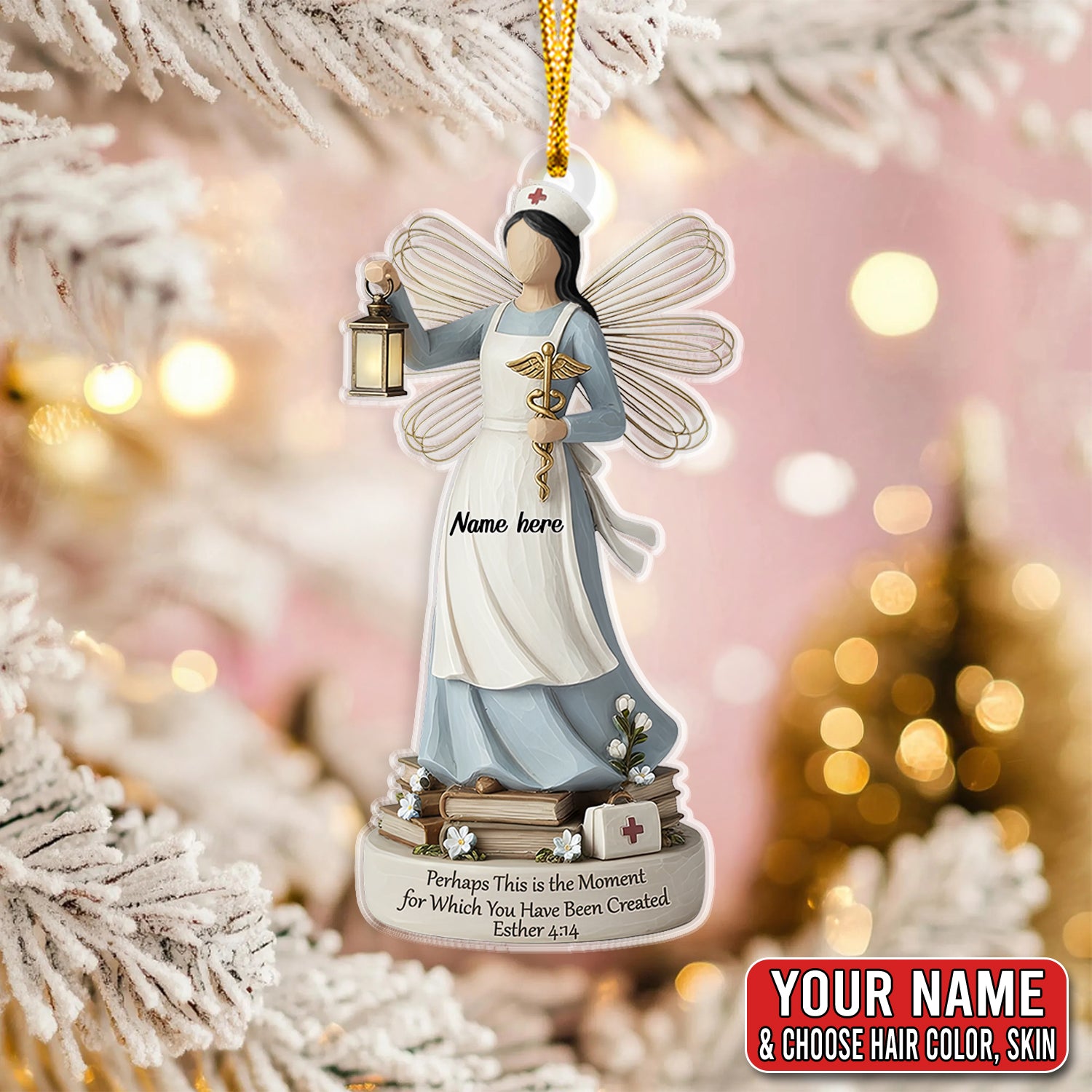 Personalized Nurse Angel Ornament, Custom Name Christian Esther 4:14 Scripture Gift, Healthcare Worker Christmas Tree Decor