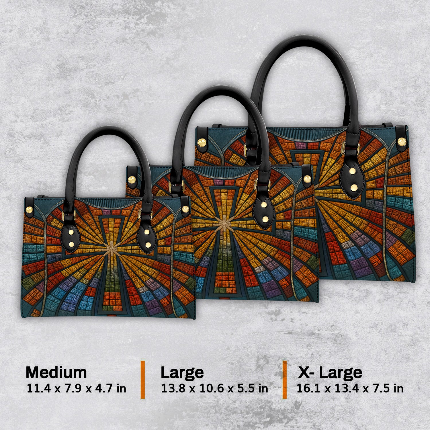 Stained Glass Cross Handbag for Women, Christian Tote Purse with Colorful Church Window Design, Religious Faith Bag Gift