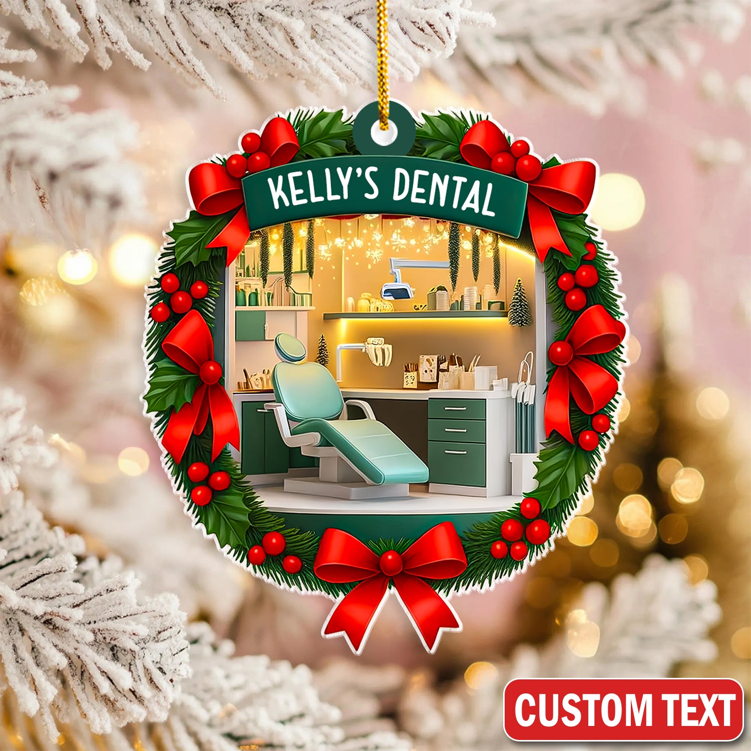 Custom Dental Clinic Ornament, Christmas Dentist Gift, Dental Office Holiday Decoration
