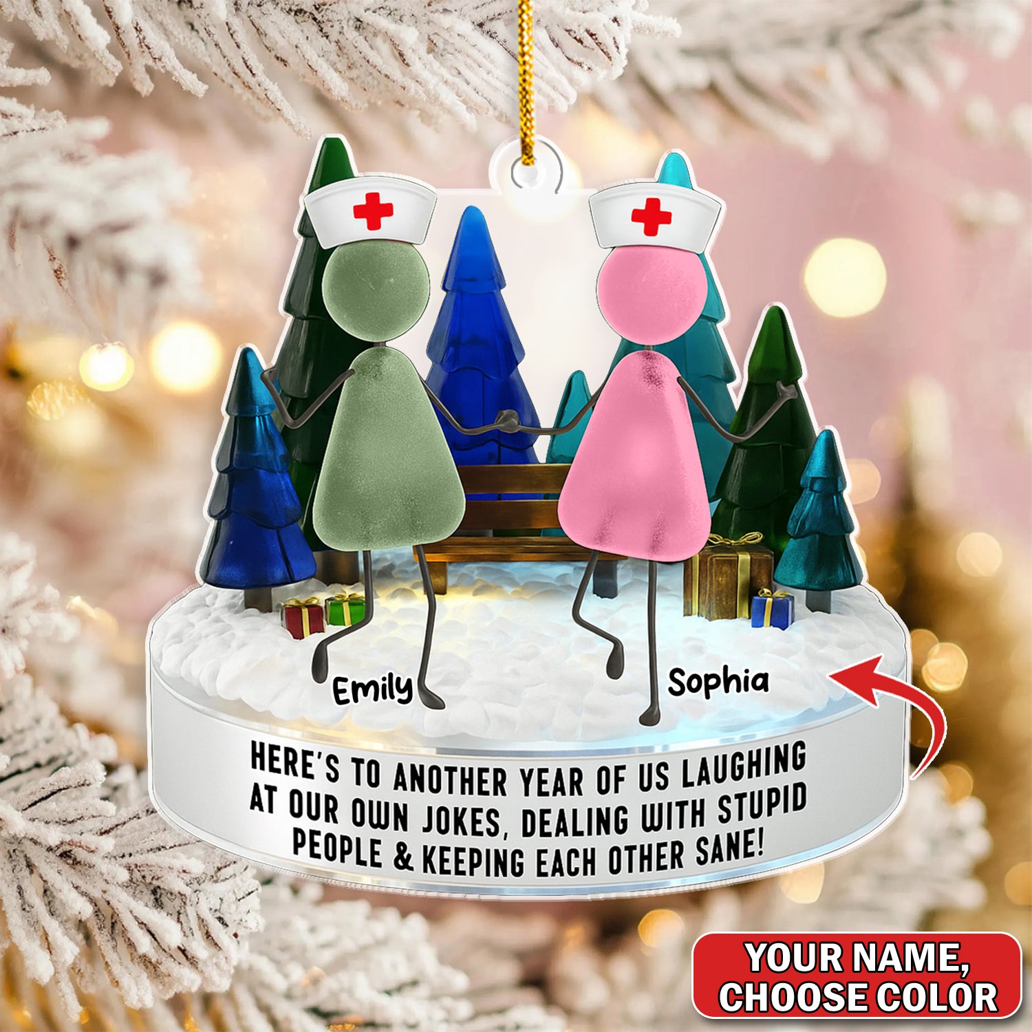 Personalized Nurse Besties Ornament, Custom Name Nursing Friends Christmas Gift, Funny Medical Staff Xmas Keepsake for Coworkers