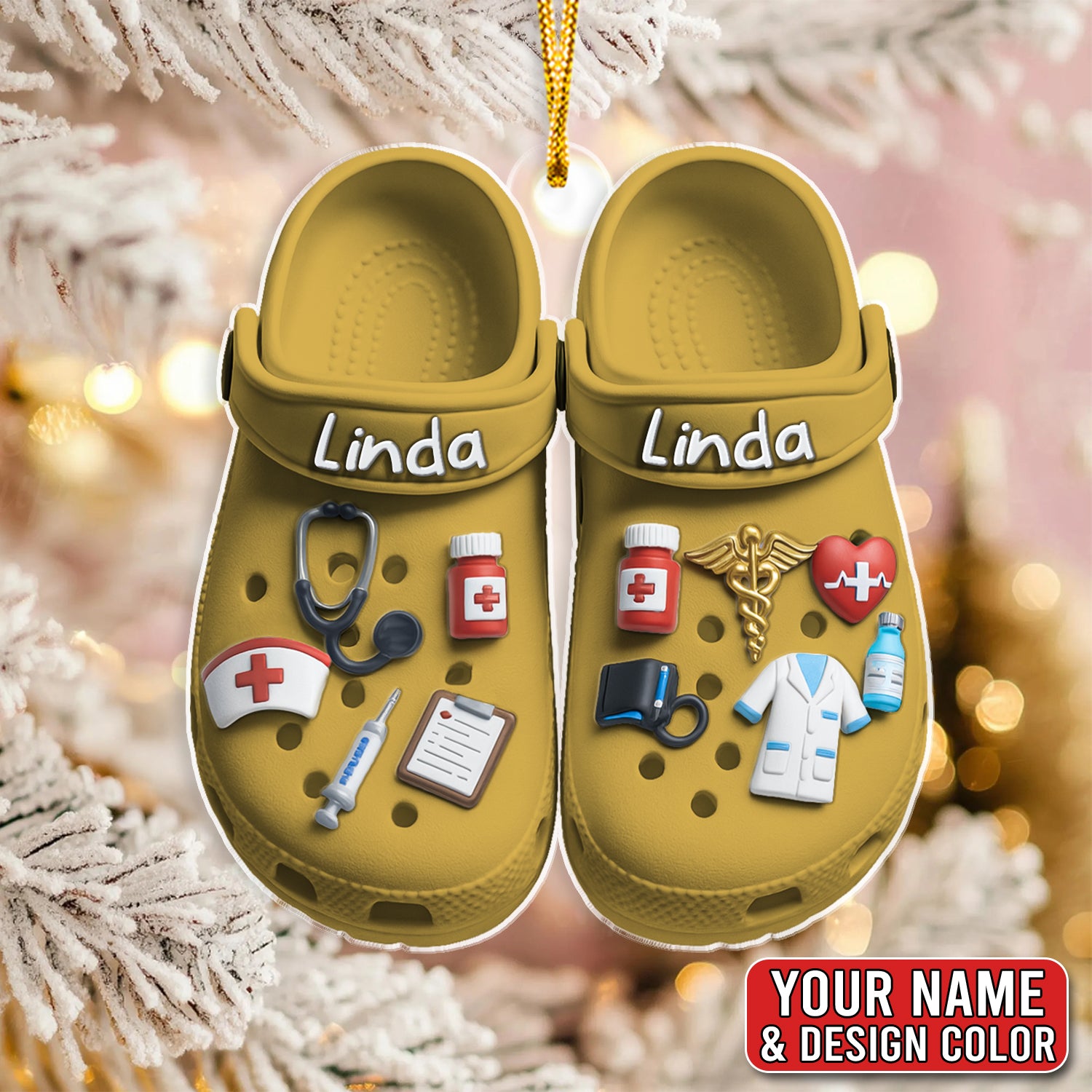 Personalized Nursing Ornament, Custom Name Nurse Slippers Ornament, Medical Scrub Slippers Christmas Decor