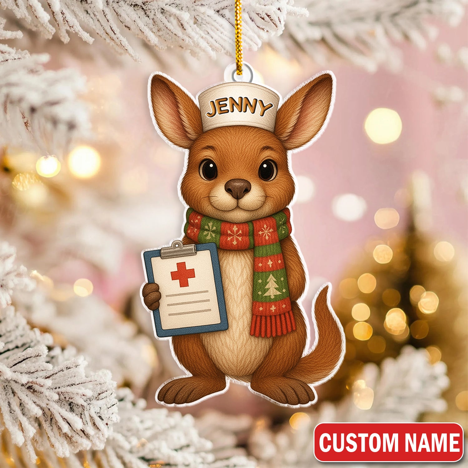 Personalized Kangaroo Nurse Ornament - Cute Aussie Nursing Gift - Hospital Clinic Christmas Decor