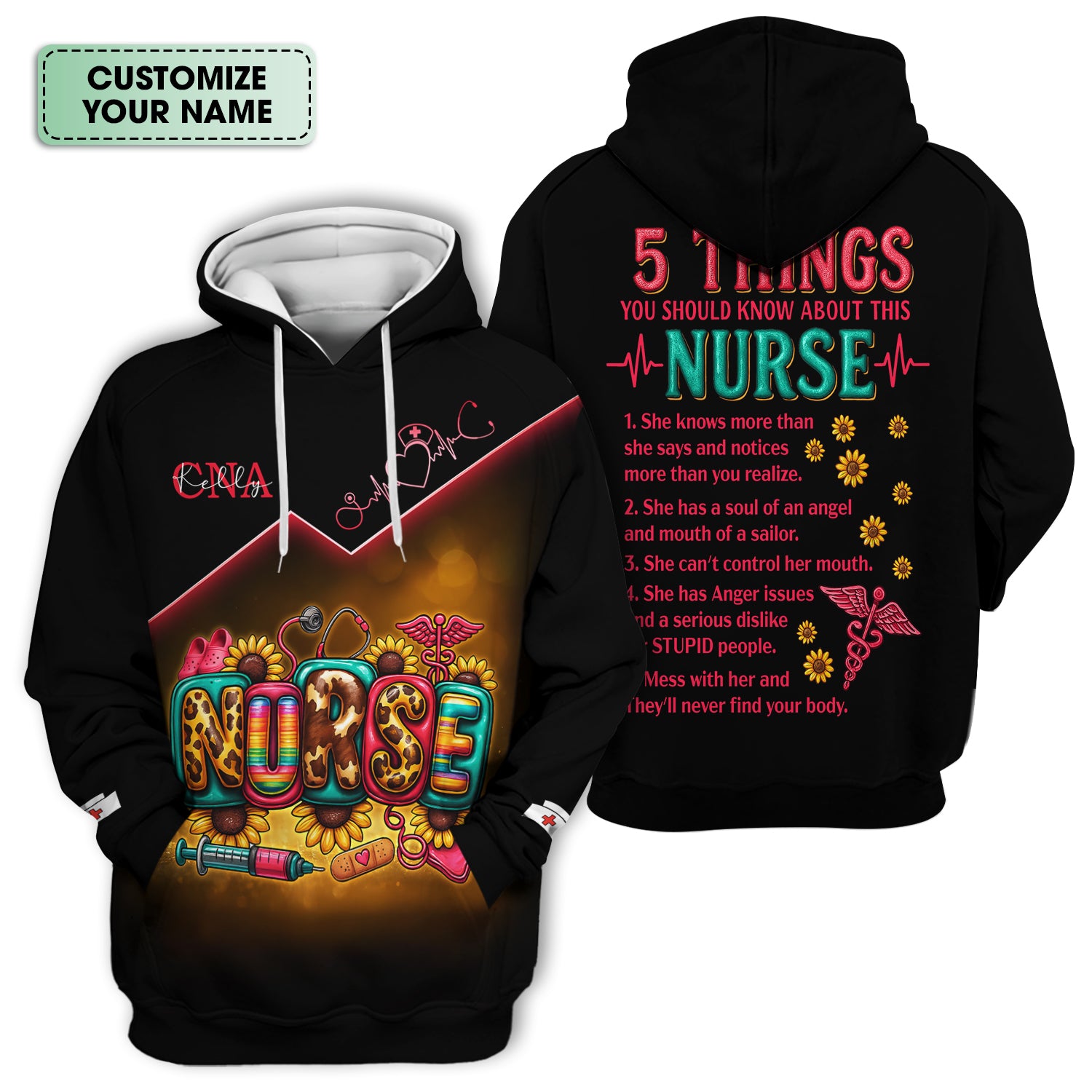 Personalized Nurse Scrub Top for Women - Bold Graphic & Funny Quote Design - Gift for RN, LPN, CNA