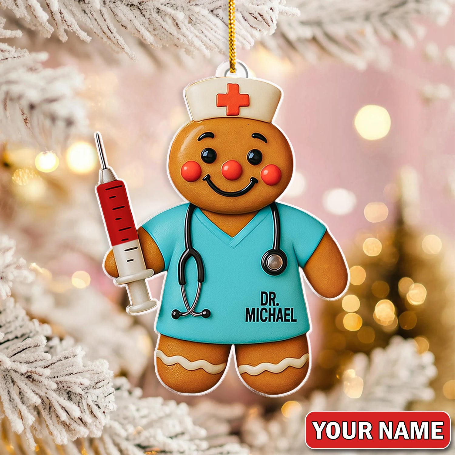 Personalized Gingerbread Doctor Christmas Ornament – Custom Name Medical Cookie Figure Décor – Cute Nurse & Healthcare Worker Holiday Gift