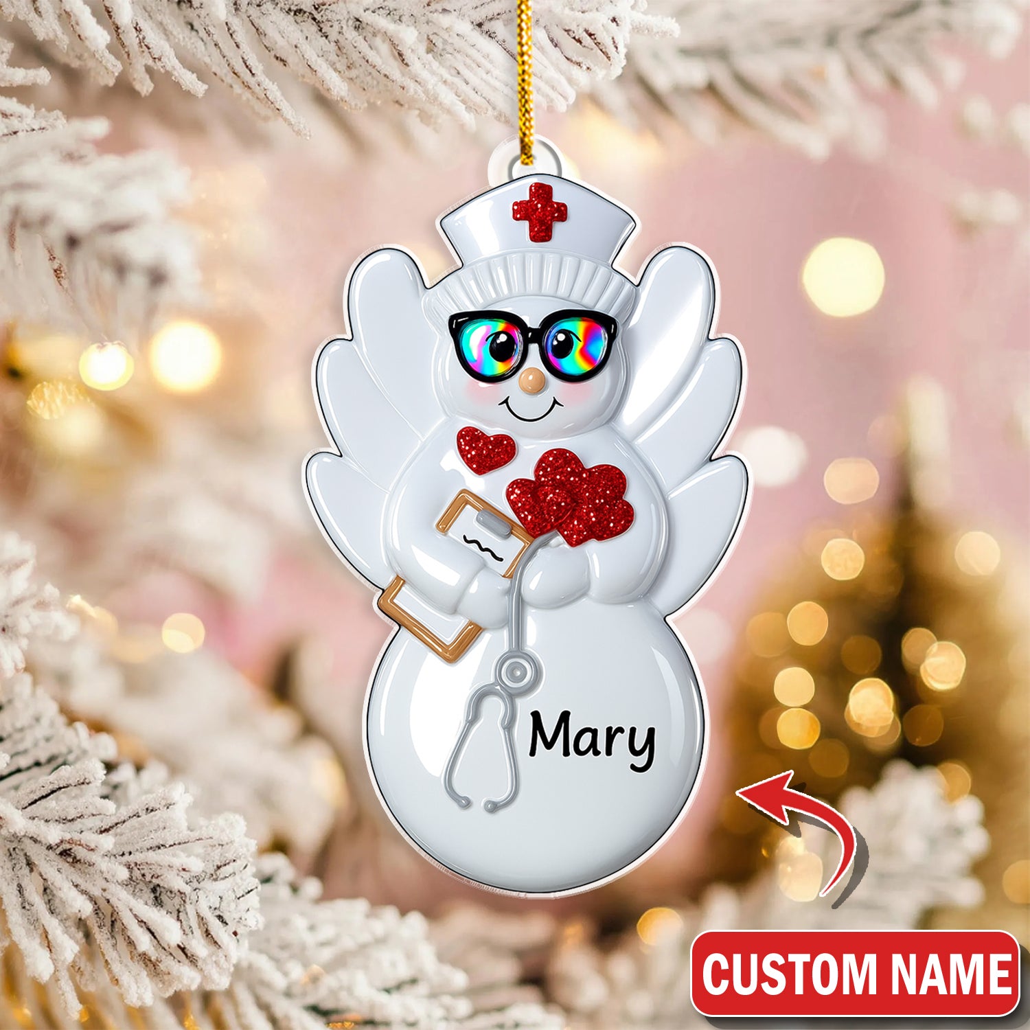 Personalized Nurse Angel Ornament – Funny Christmas Snow Nurse Gift – Cute Holiday Decor for Healthcare Workers and Nurses