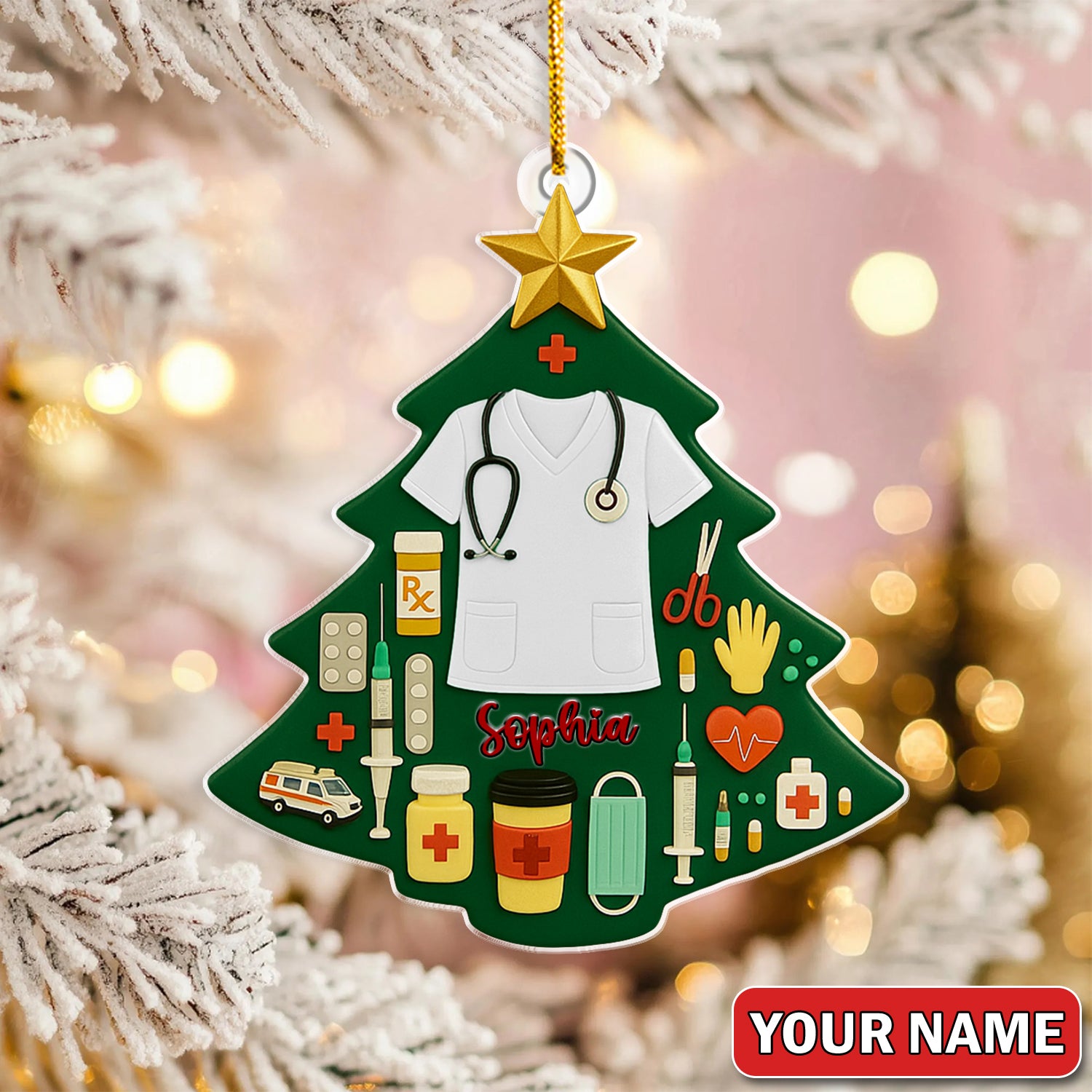 Personalized Nurse Christmas Tree Ornament – Custom Name Medical Scrubs Holiday Decor – Cute Doctor & Healthcare Worker Gift
