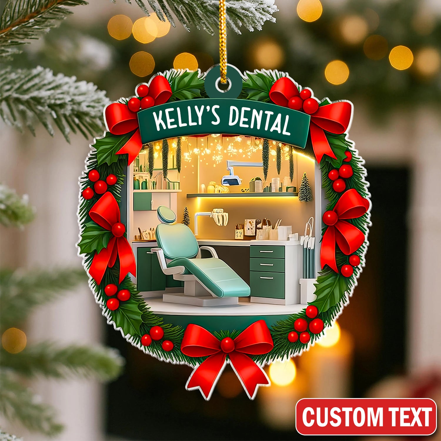 Custom Dental Clinic Ornament, Christmas Dentist Gift, Dental Office Holiday Decoration