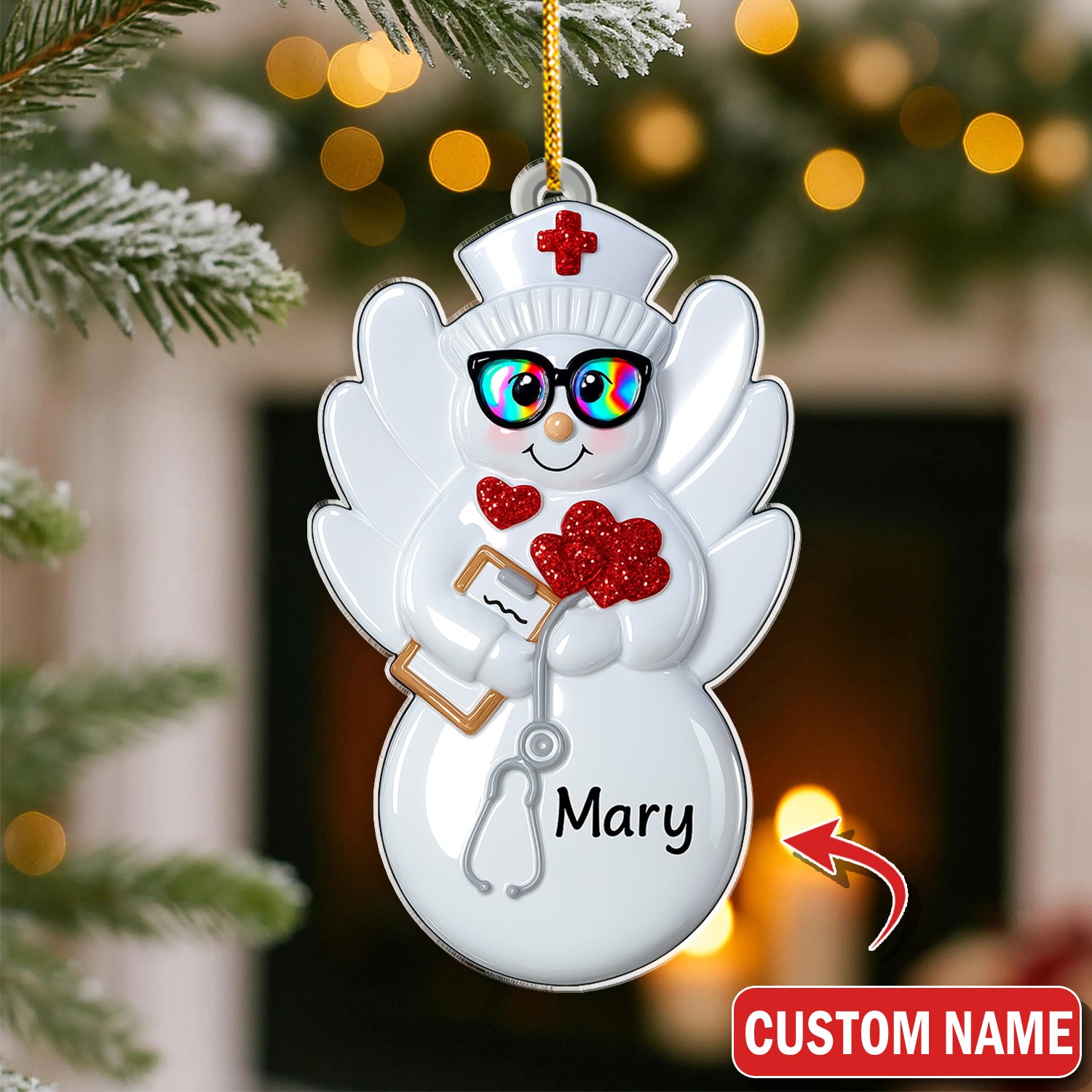 Personalized Nurse Angel Ornament – Funny Christmas Snow Nurse Gift – Cute Holiday Decor for Healthcare Workers and Nurses