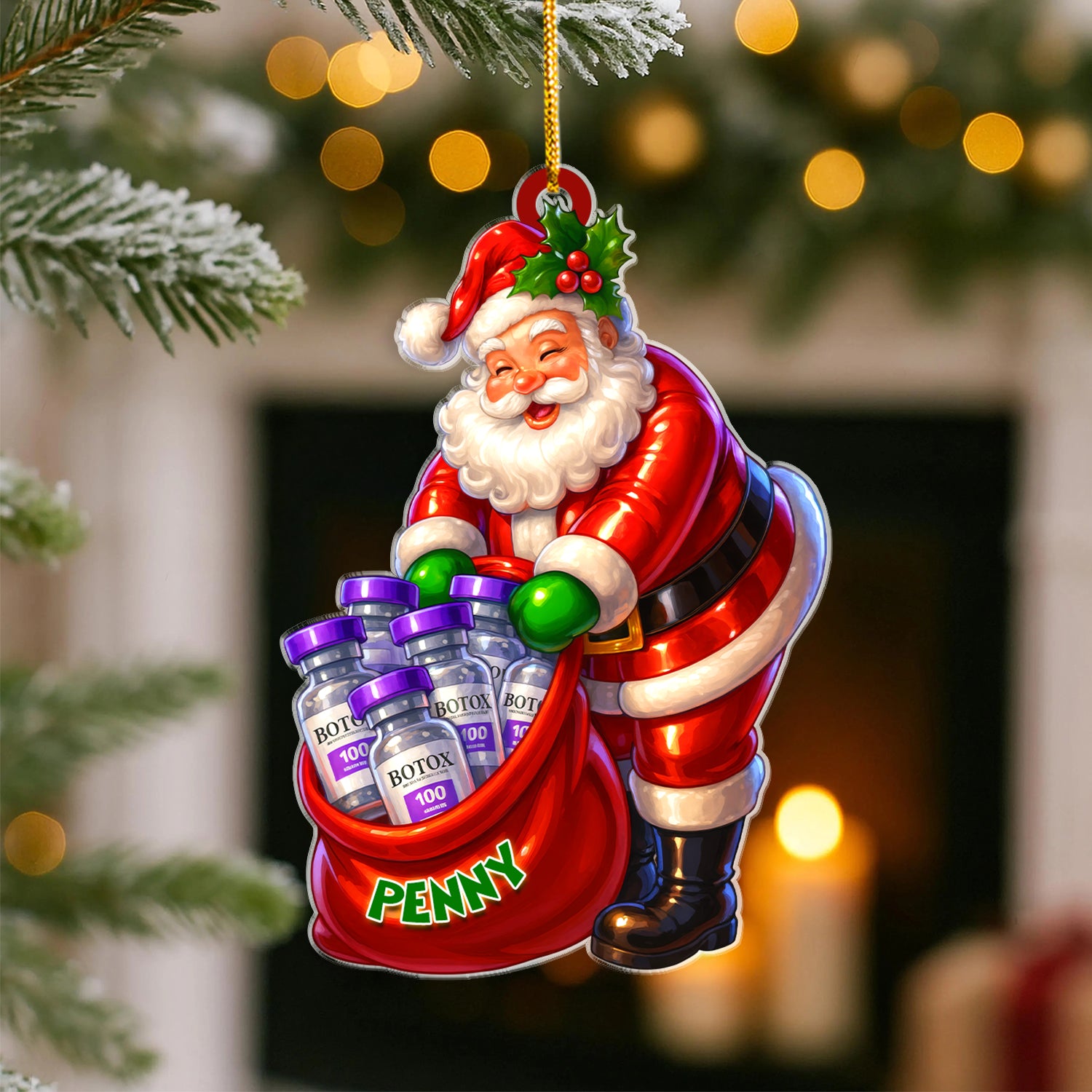 Custom Funny Christmas Ornament - Santa Claus Keepsake - Xmas Tree Clinic Decor - Gift for Friend Nurse RN LPN CNA