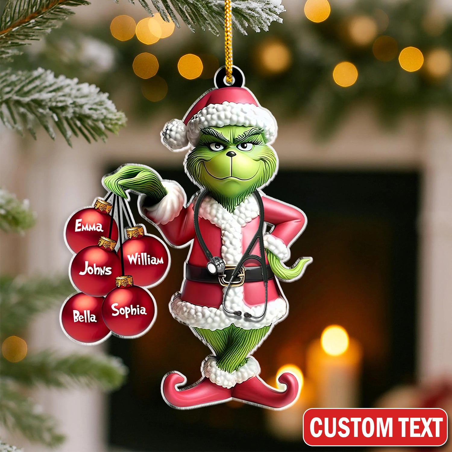 Personalized Grinch Nurse Ornament, Custom Christmas Tree Decoration, Gift for Healthcare Worker LPN CNA RN