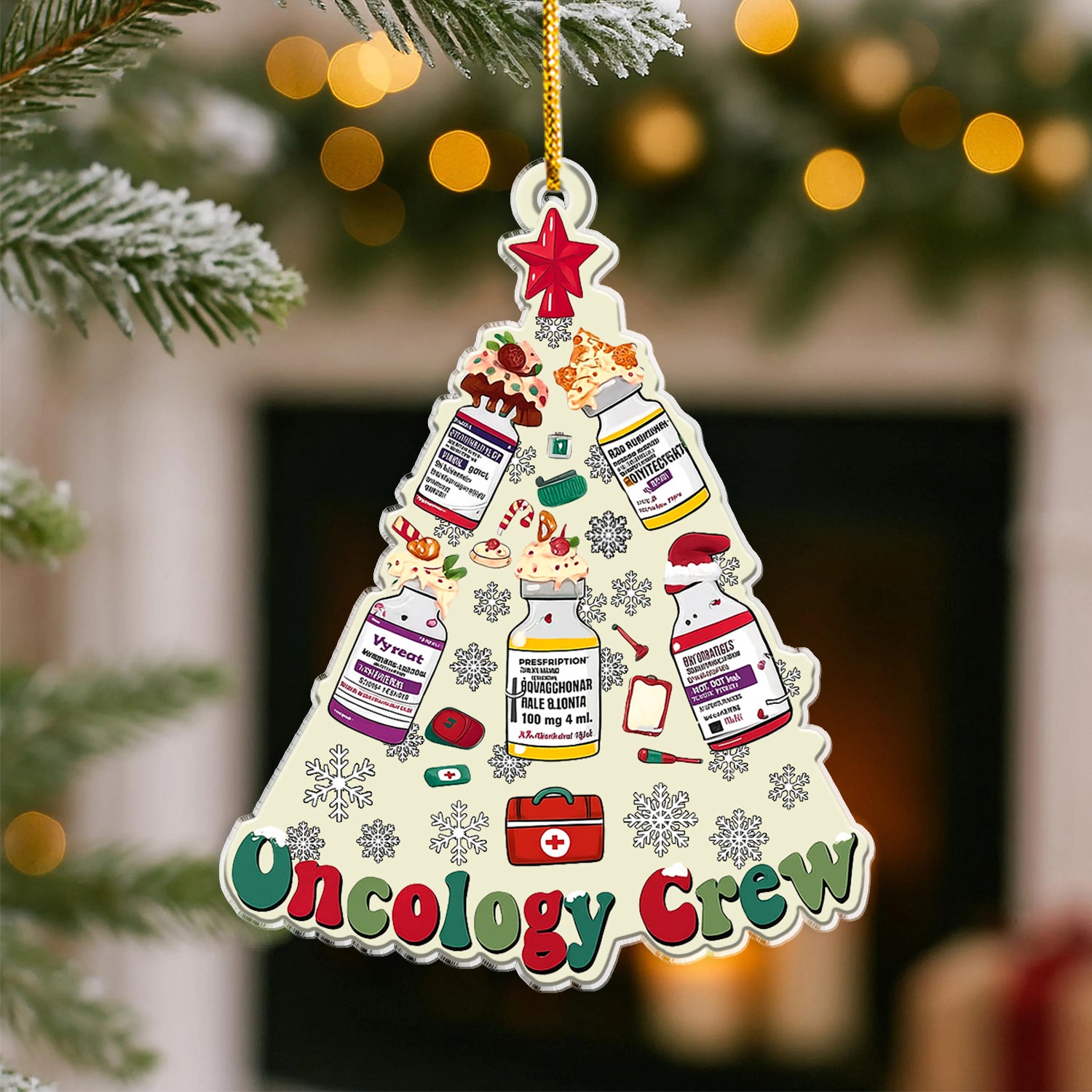 Oncology Crew Christmas Tree Ornament – Chemo Meds Holiday Decor for Nurses, Oncologists & Healthcare Workers – Cute Oncology Unit Christmas Gift