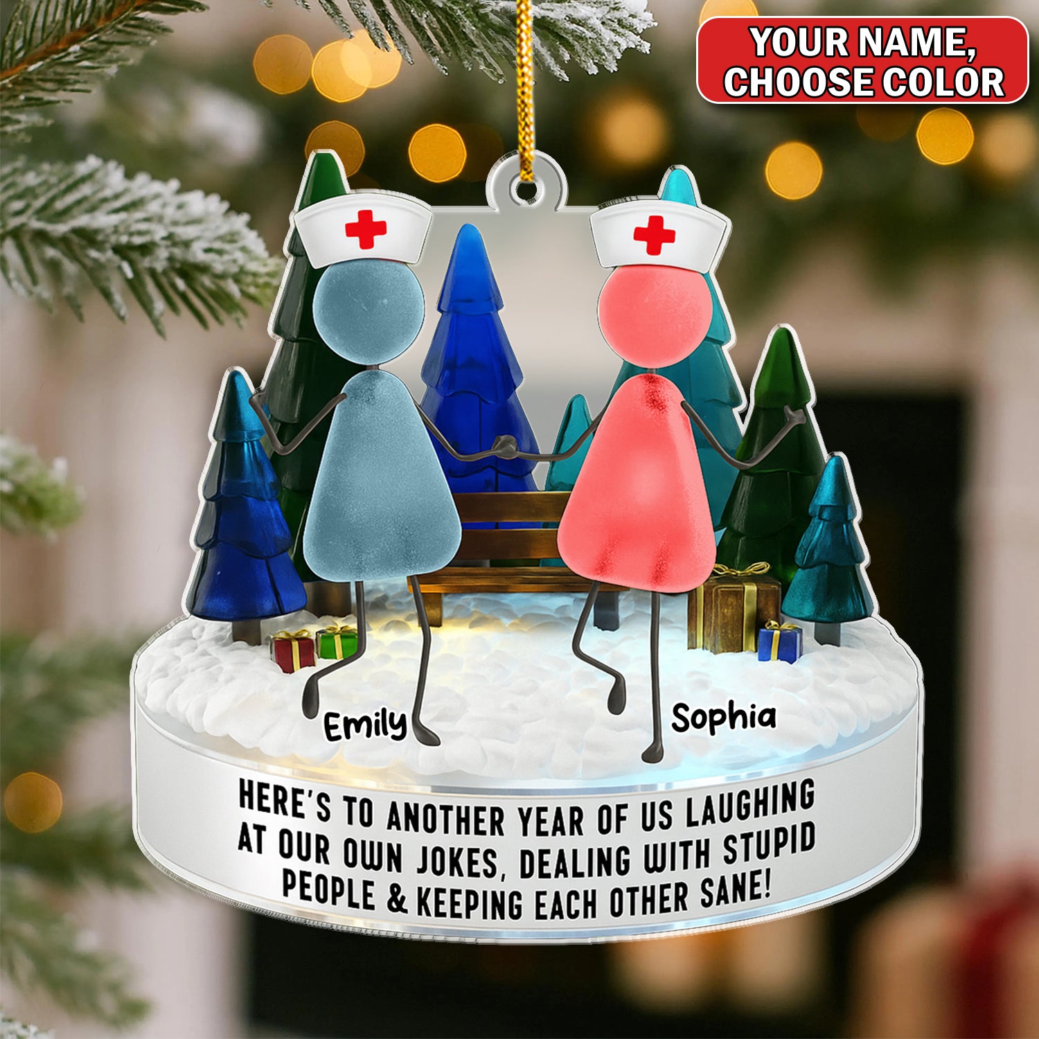 Personalized Nurse Besties Ornament, Custom Name Nursing Friends Christmas Gift, Funny Medical Staff Xmas Keepsake for Coworkers