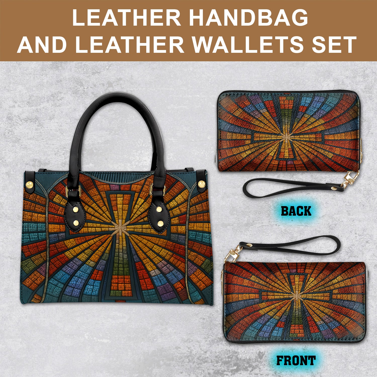 Stained Glass Cross Handbag for Women, Christian Tote Purse with Colorful Church Window Design, Religious Faith Bag Gift