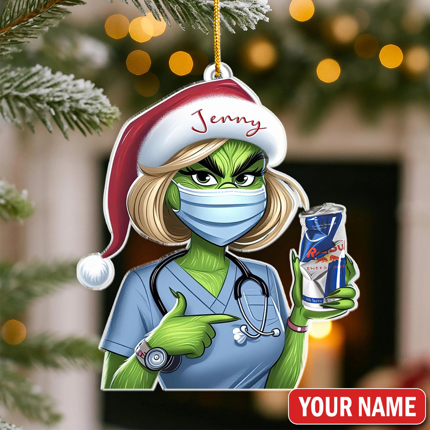 Custom Nurse Christmas Ornament, Funny Grinch Holiday Gift, RN LPN CNA Xmas Decoration