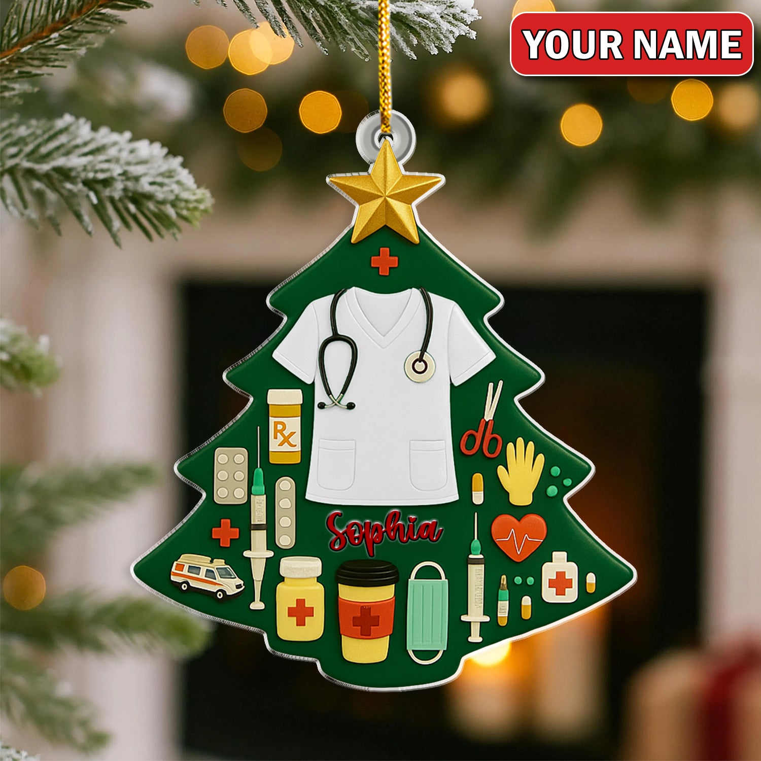 Personalized Nurse Christmas Tree Ornament – Custom Name Medical Scrubs Holiday Decor – Cute Doctor & Healthcare Worker Gift
