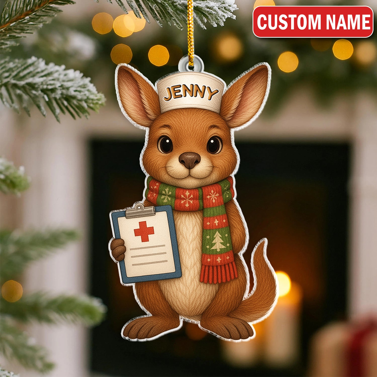 Personalized Kangaroo Nurse Ornament - Cute Aussie Nursing Gift - Hospital Clinic Christmas Decor