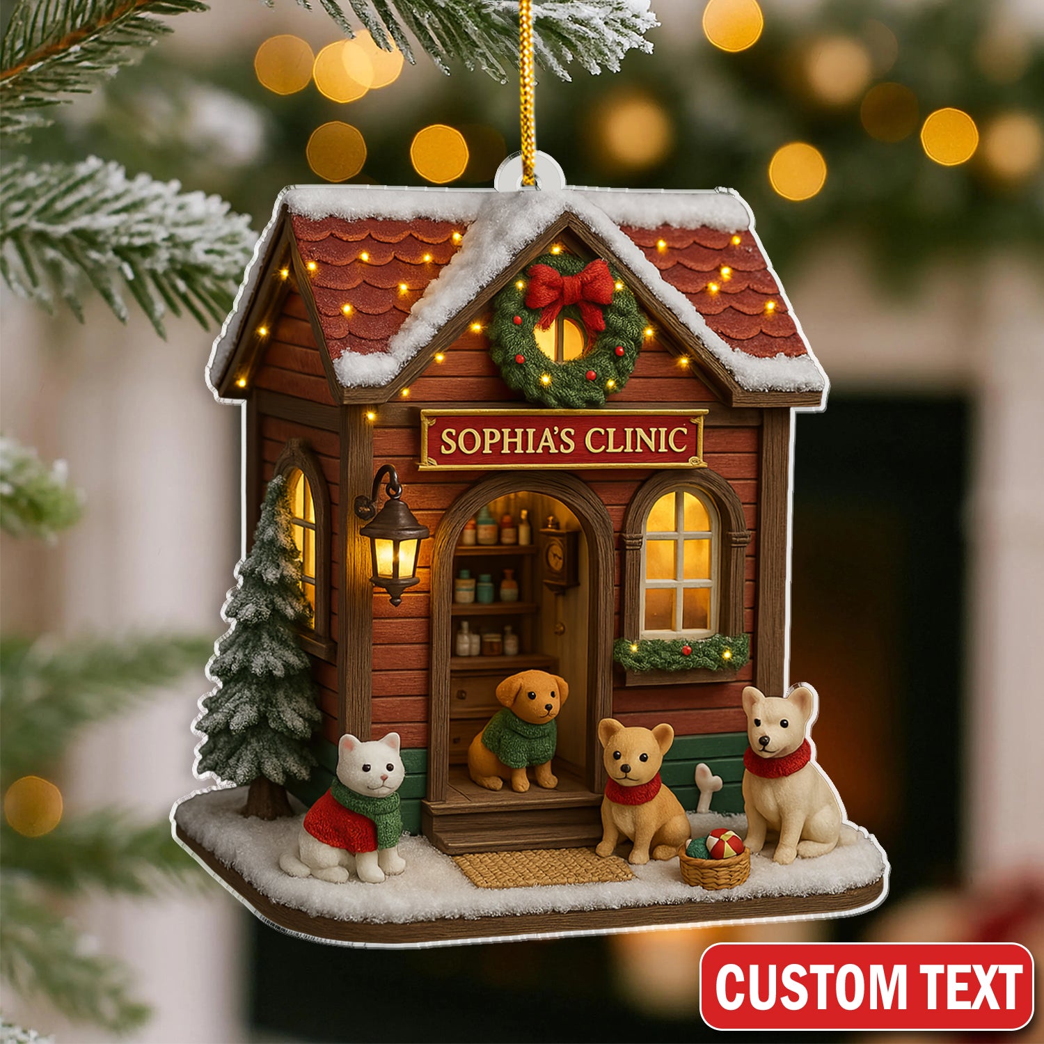 Custom Veterinarian Clinic Ornament Christmas Decoration, Holiday Decoration for Pet Lovers