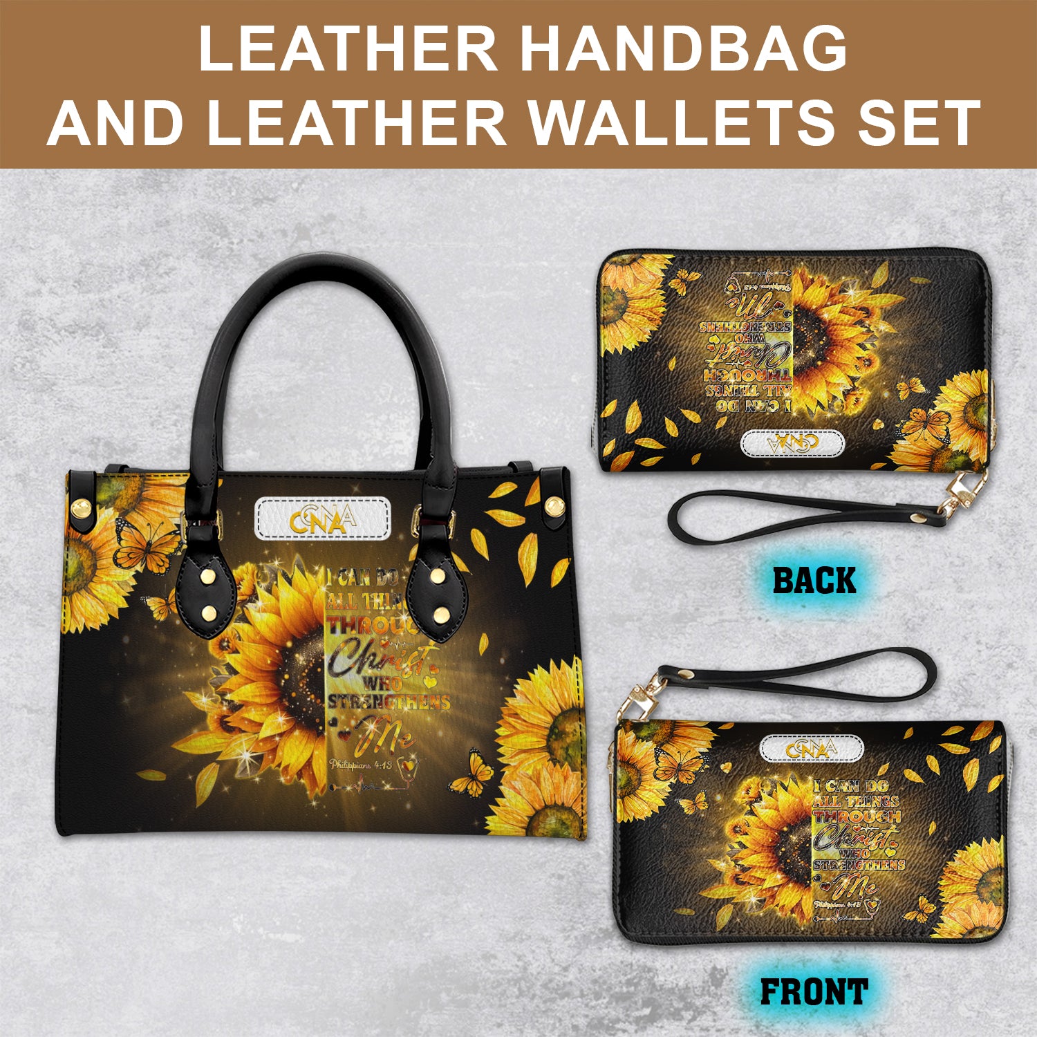 Christian CNA Nurse Leather Handbag, Bible Verse Sunflower Purse, LPN CNA RN Gift