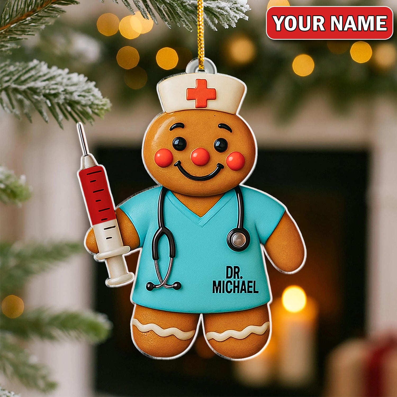 Personalized Gingerbread Doctor Christmas Ornament – Custom Name Medical Cookie Figure Décor – Cute Nurse & Healthcare Worker Holiday Gift