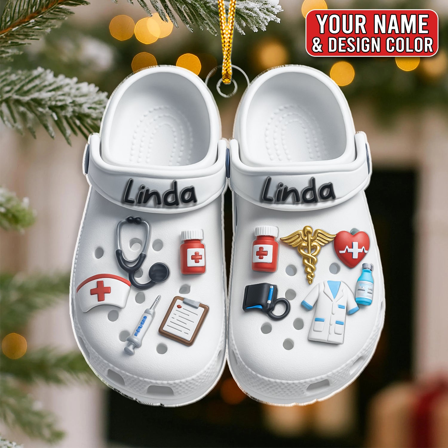 Personalized Nursing Ornament, Custom Name Nurse Slippers Ornament, Medical Scrub Slippers Christmas Decor