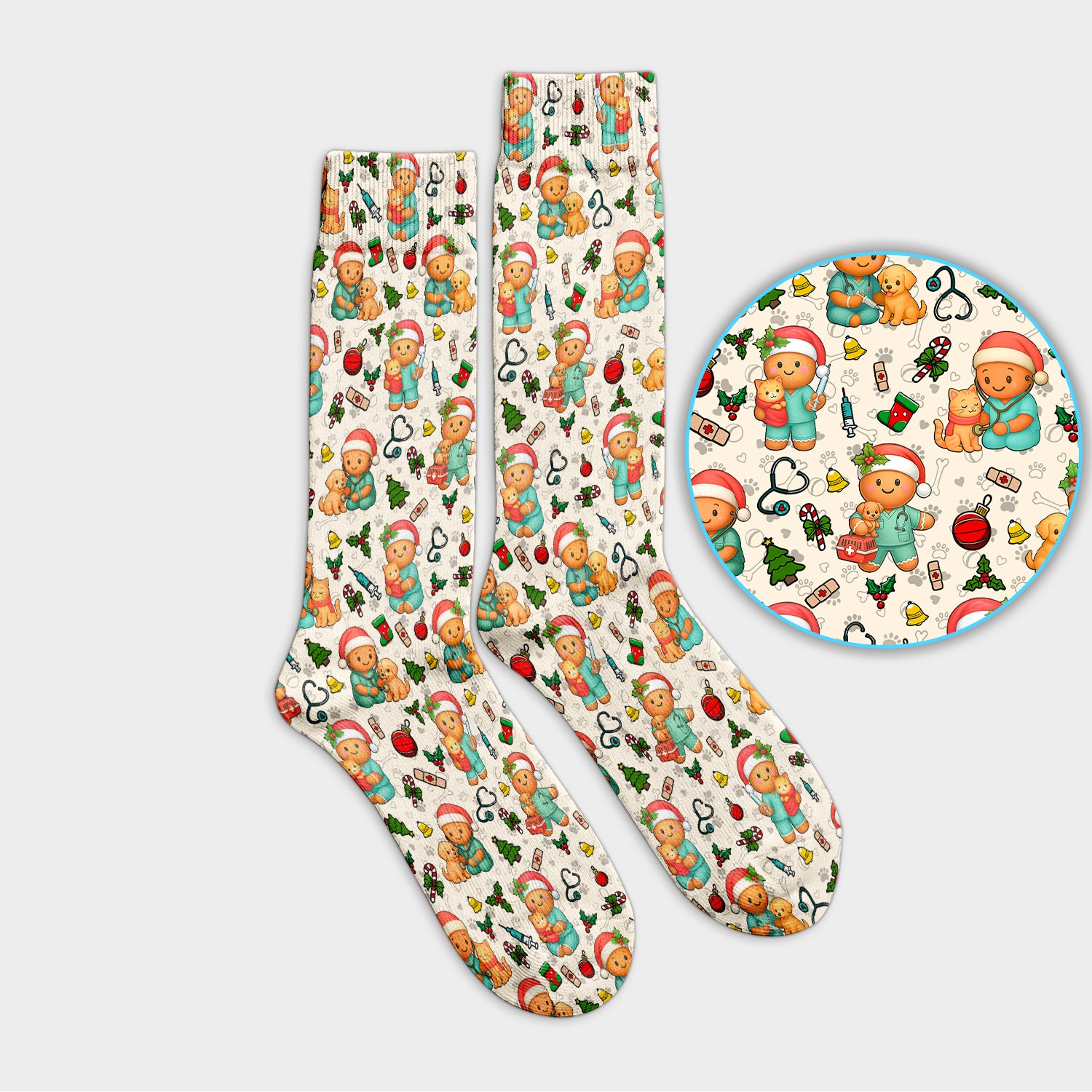 Cute Pharmacy Christmas Socks – Funny Gingerbread Nurse Print Socks – Festive Holiday Medical Uniform for Pharmacy Tech and Doctor