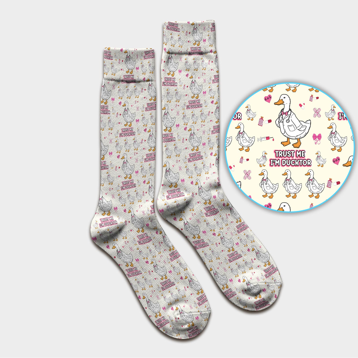 Trust Me I'm Ducktor Scrub Socks, Funny Duck Pattern Scrub Sock, Breathable Fabrics Nursing Uniform For Women