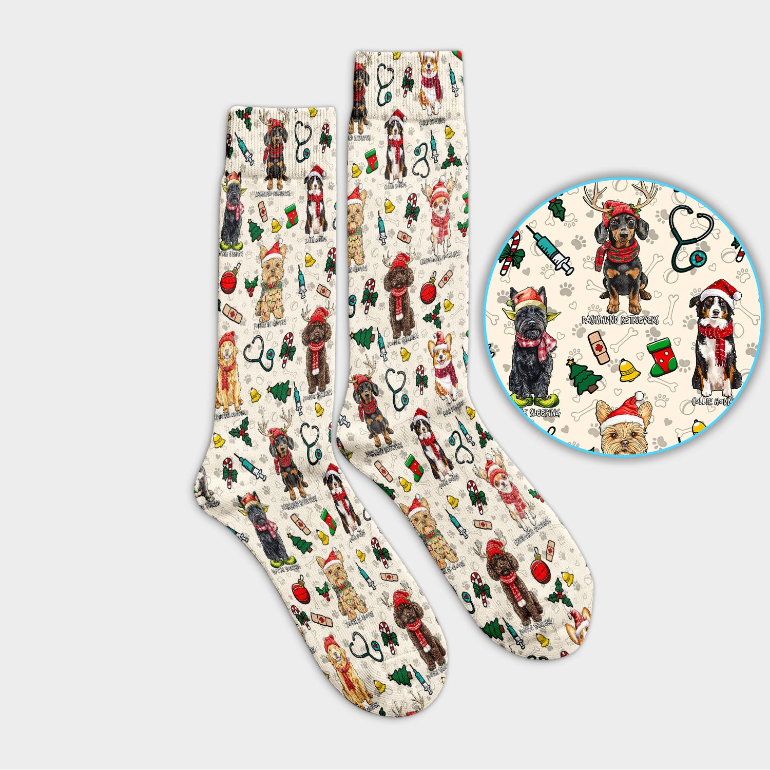 Cute Christmas Dog Socks for Nurse Doctor - Corgi, Dachshund, Husky, Poodle & Labrador Adult Socks for Men and Women