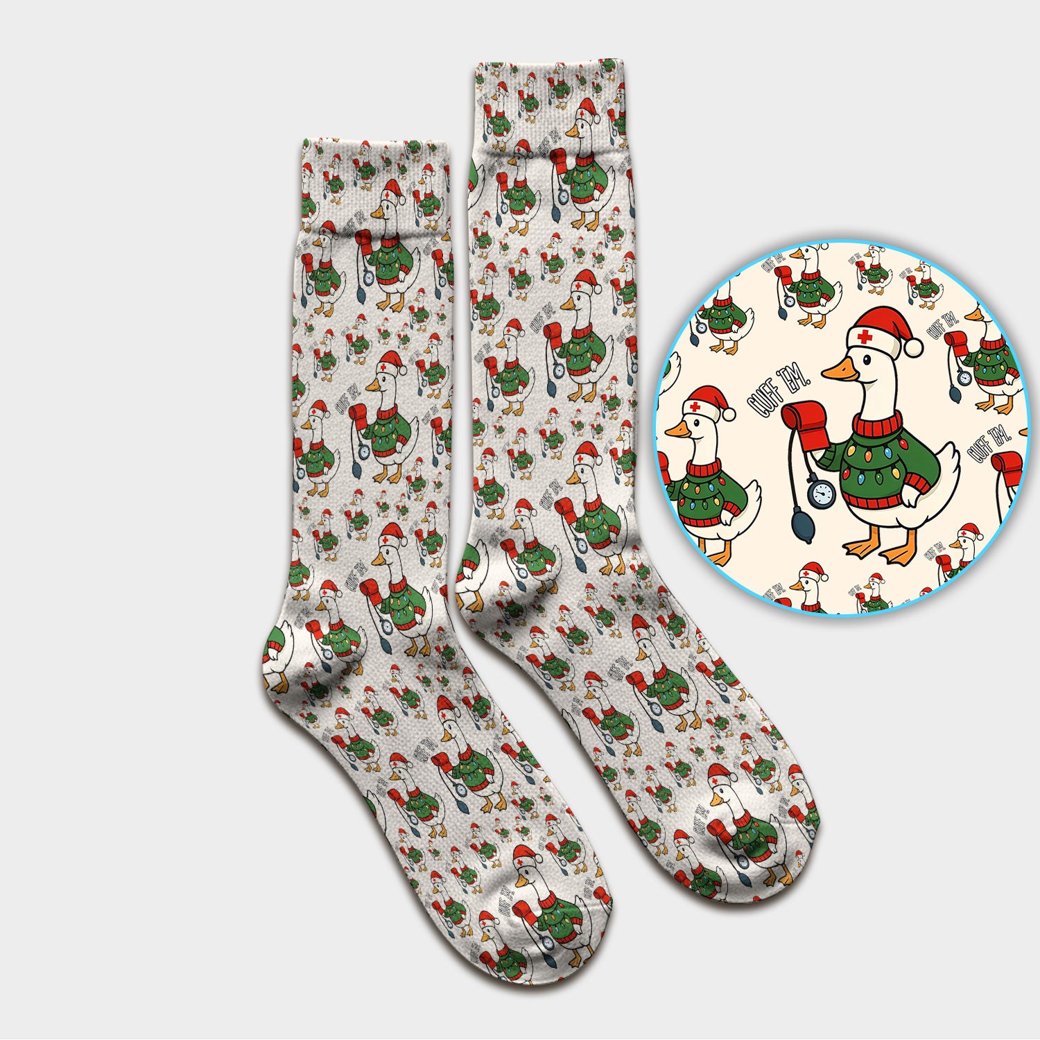 Nurse Christmas Duck Scrub Socks, Cute Goose Pattern Scrub Sock, RN LPN CNA Nursing Uniform