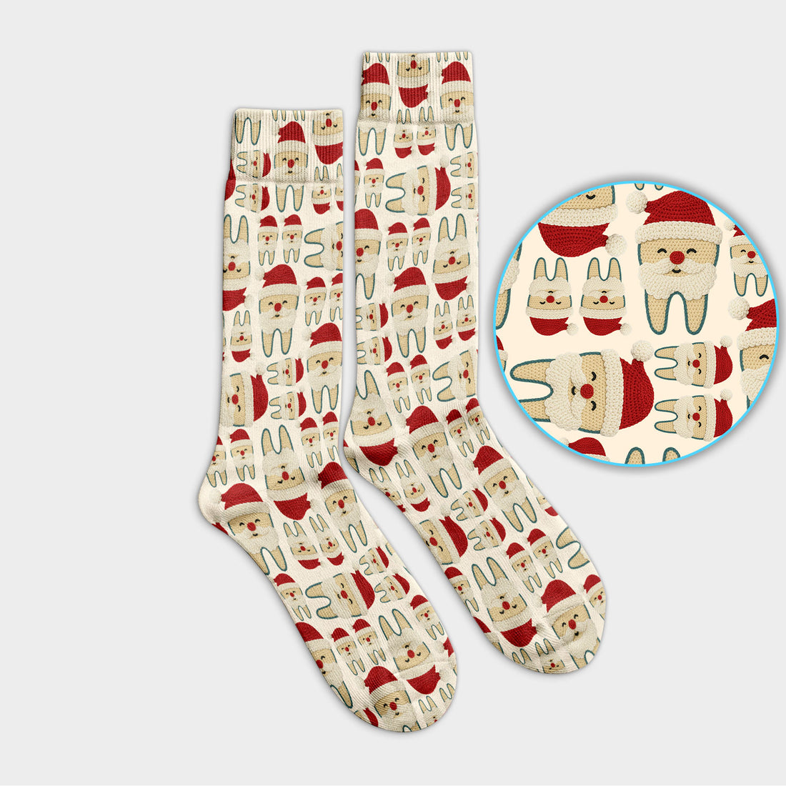Christmas Tooth Socks for Nurse Doctor - Cute Santa Tooth  Adult Socks for Men and Women - Breathable Fabrics Medical Uniform