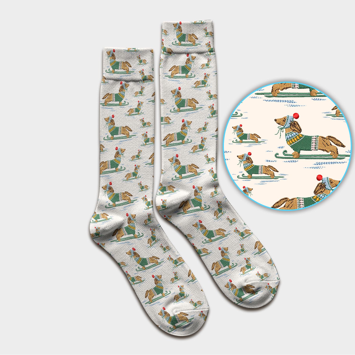 Dachshund Nurse Scrub Socks, Wiener Dog Winter Pattern Sock, Breathable Fabrics Nursing Uniform